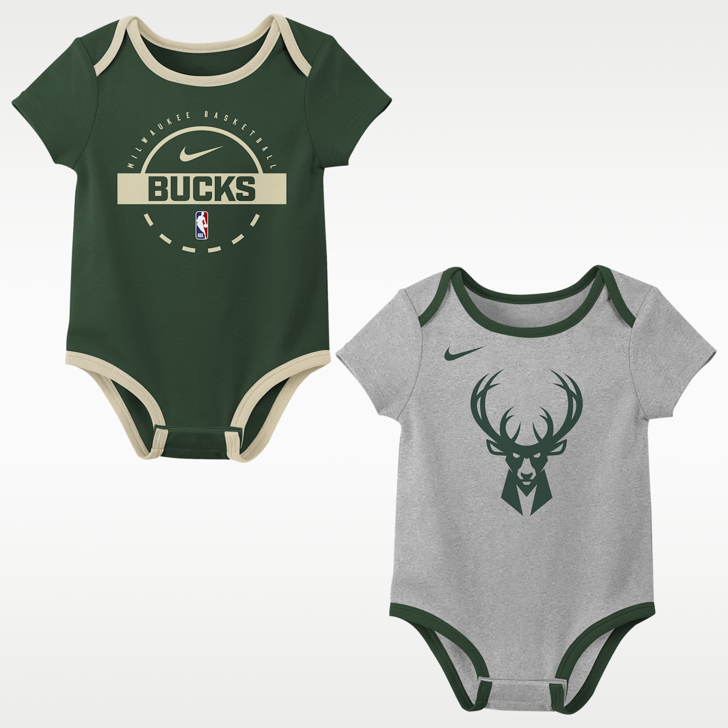 Детский комплект из двух боди Nike NBA Milwaukee Bucks, цвет: Зелёный / Серый — фото 3