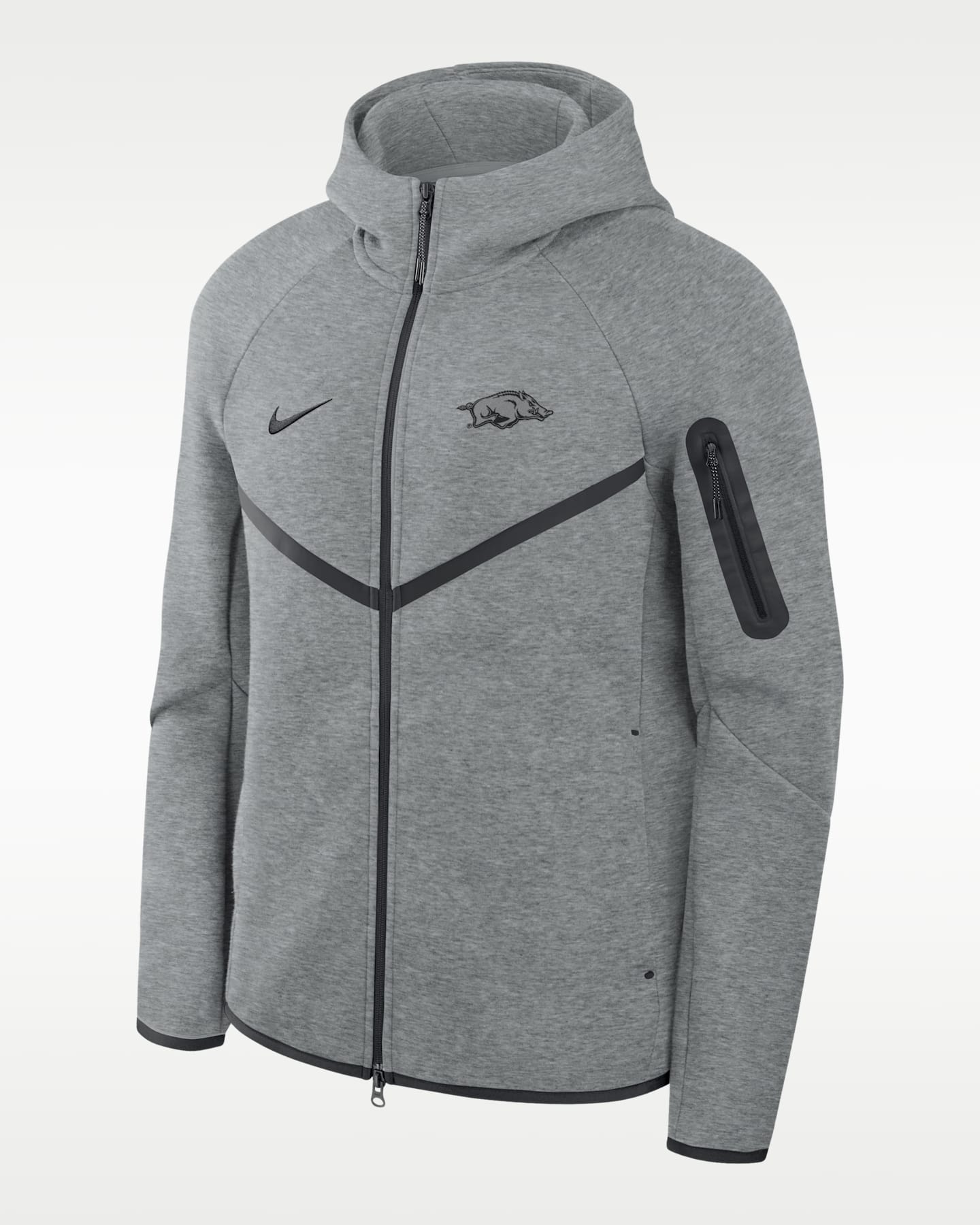 Мужское худи Nike Arkansas Razorbacks Tech Basketball Fleece Full-Zip, цвет: Тёмный серый меланжевый — фото 2