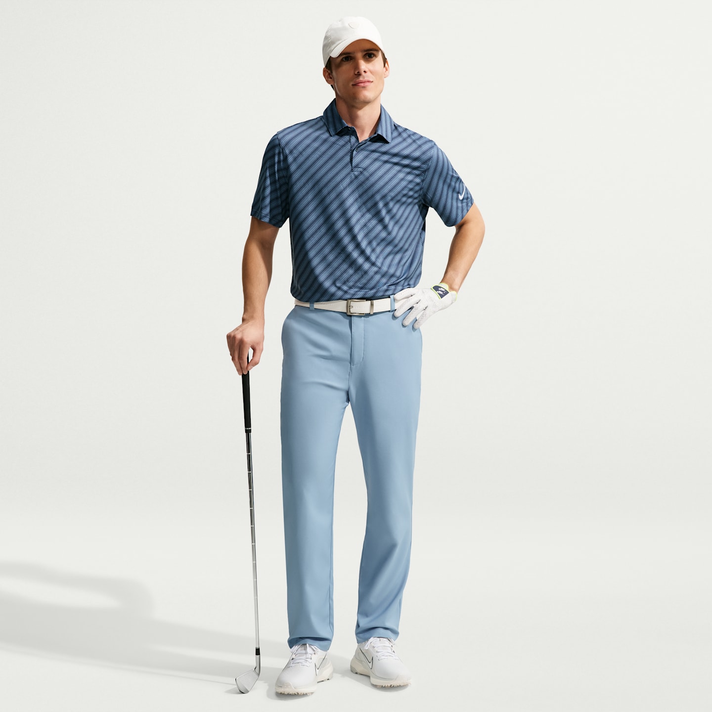 Мужское поло Nike Velocity Dri-FIT Striped Golf Polo, цвет: Тёмно-синий / Белый — фото 4