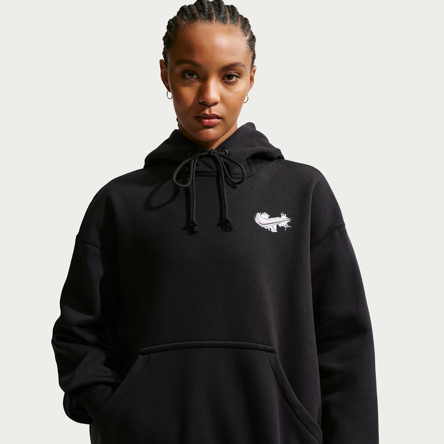 Женское худи Nike Sportswear Phoenix Fleece Oversized, цвет: Чёрный / Светлый пурпурный — фото 1