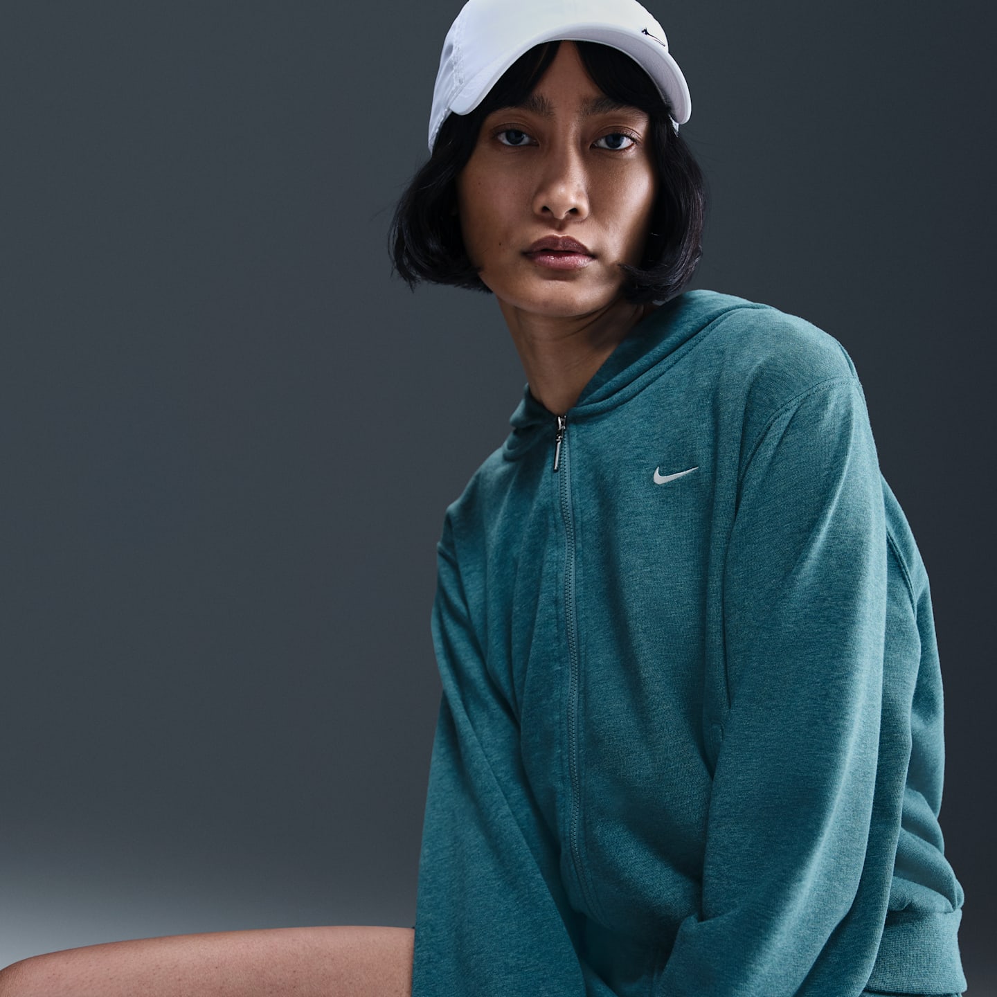 Женское свободное худи на молнии Nike Sportswear Chill Terry из френч терри, цвет: Синий / Меланжевый — фото 3