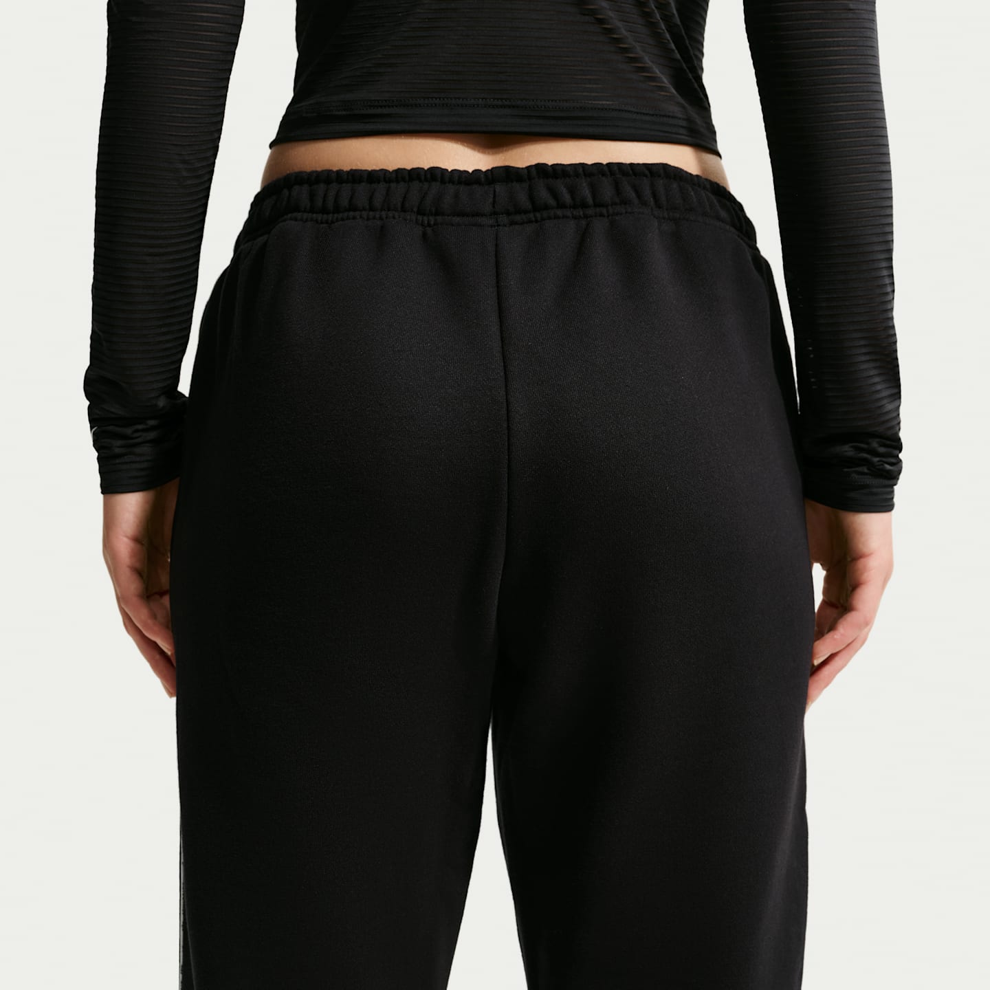 Женские брюки Nike Studio Fleece Medium Weight с манжетами, средняя посадка, цвет: Чёрный / Молочный — фото 3