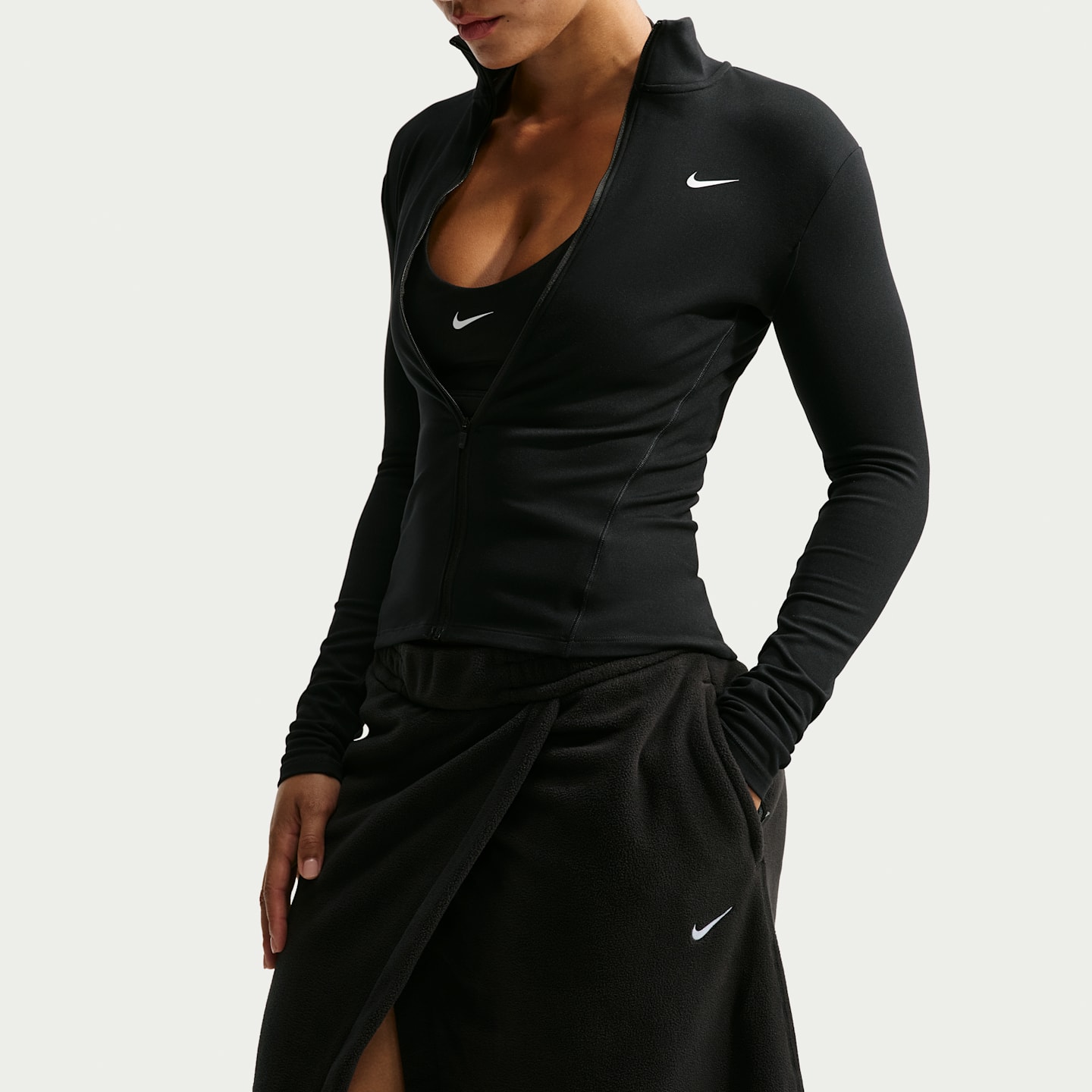 Женская флисовая юбка макси Nike One Therma-FIT со средней посадкой, цвет: Чёрный / Белый — фото 4