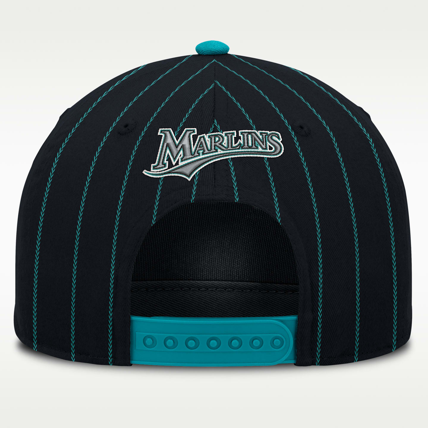 Мужская регулируемая кепка Nike Florida Marlins Cooperstown Rise MLB A-Frame, цвет: Чёрный / Бирюзовый — фото 2