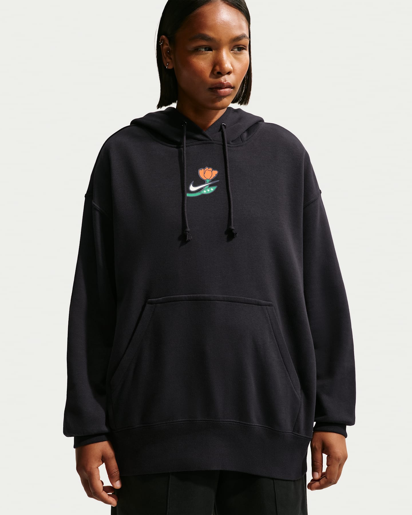 Женское баскетбольное худи-пуловер Nike Phoenix Fleece оверсайз, цвет: Чёрный — фото 6