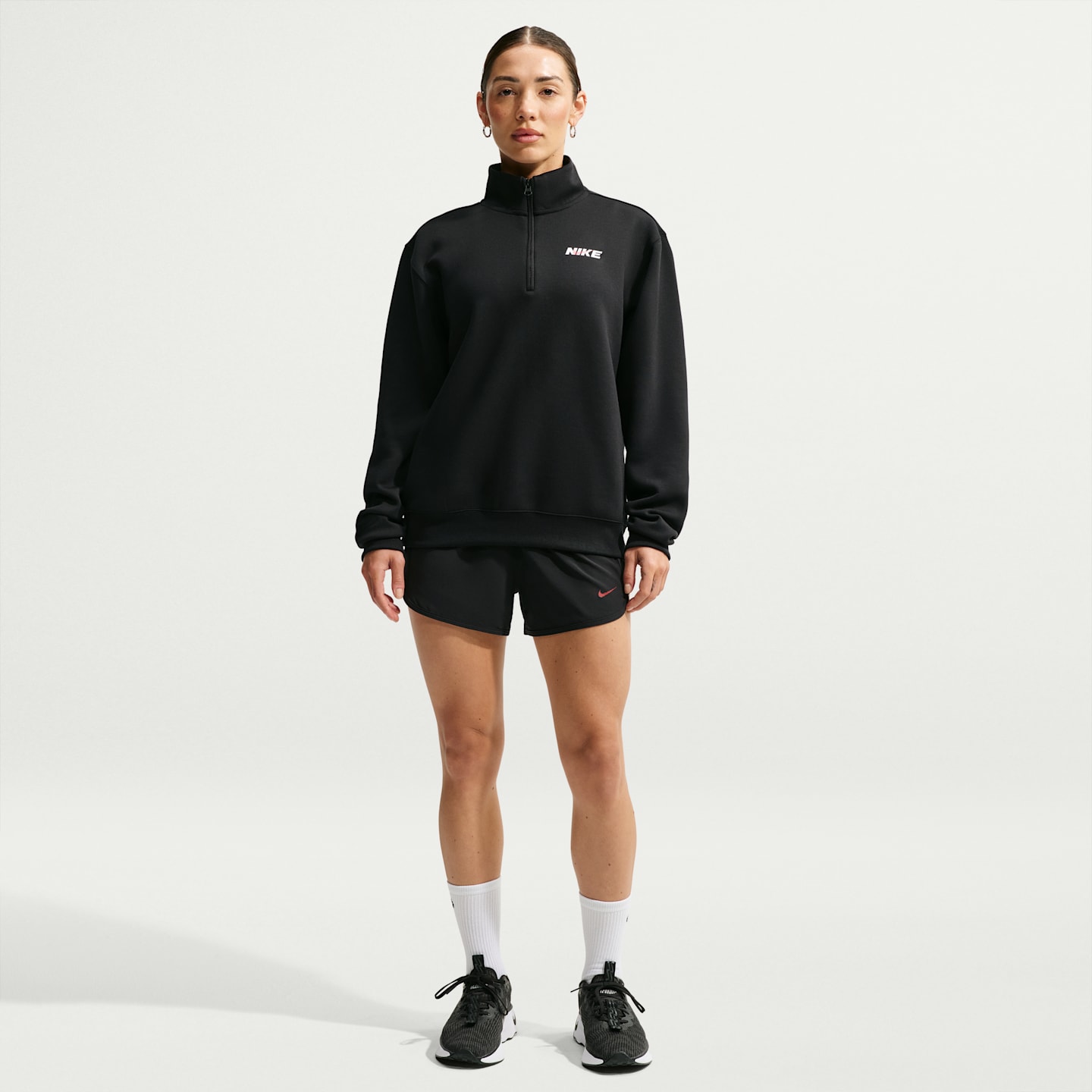 Женский топ Nike Studio Fleece Sport Dri-FIT на молнии 1/4, цвет: Чёрный / Красный — фото 4