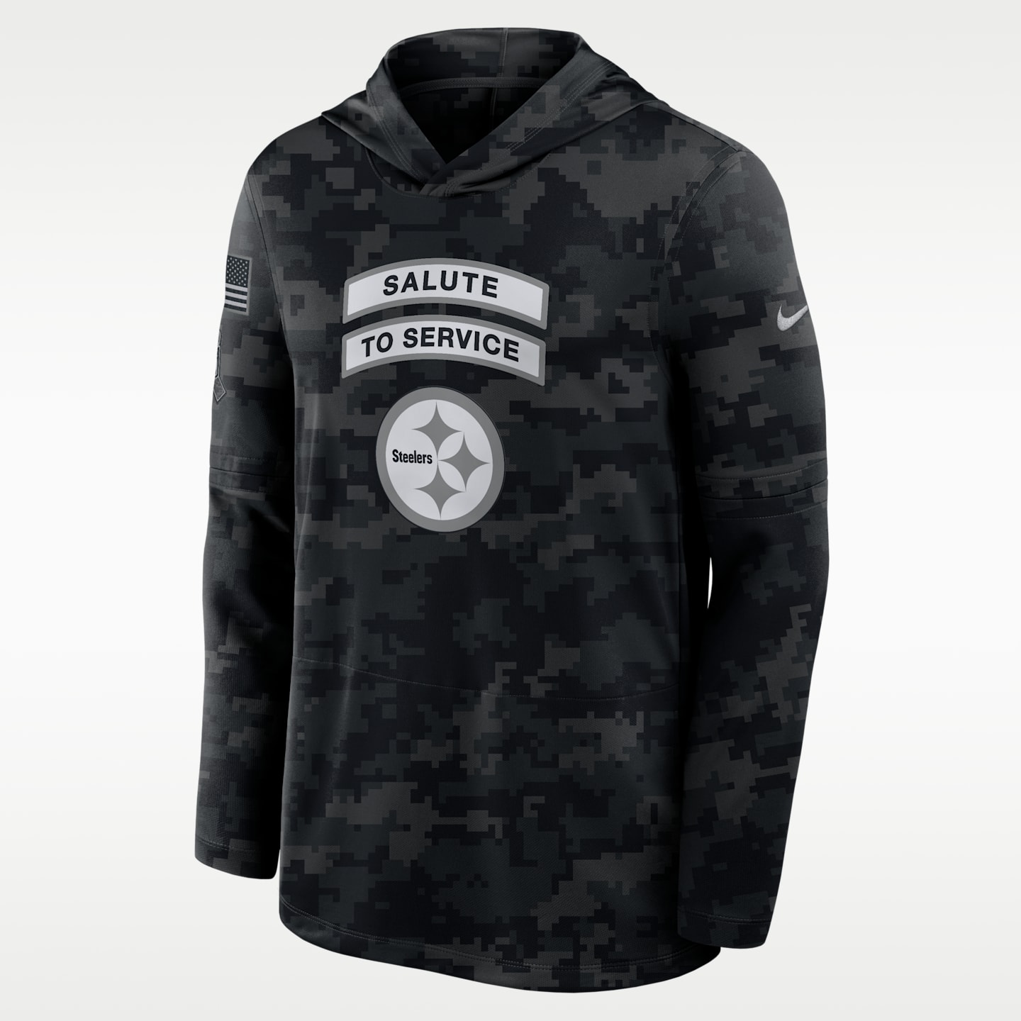 Мужской лонгслив с капюшоном Nike Pittsburgh Steelers Salute to Service Sideline Dri-FIT, цвет: Чёрный — фото 1