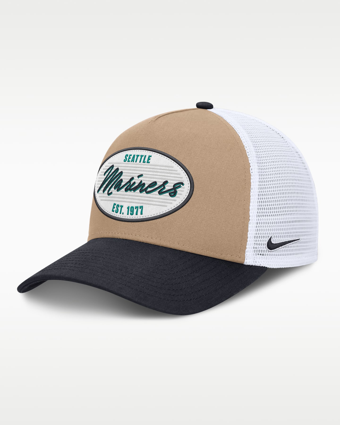 Мужская кепка Nike Seattle Mariners Rise MLB A-Frame Trucker Adjustable Hat, цвет: Хаки / Тёмно-синий — фото 3