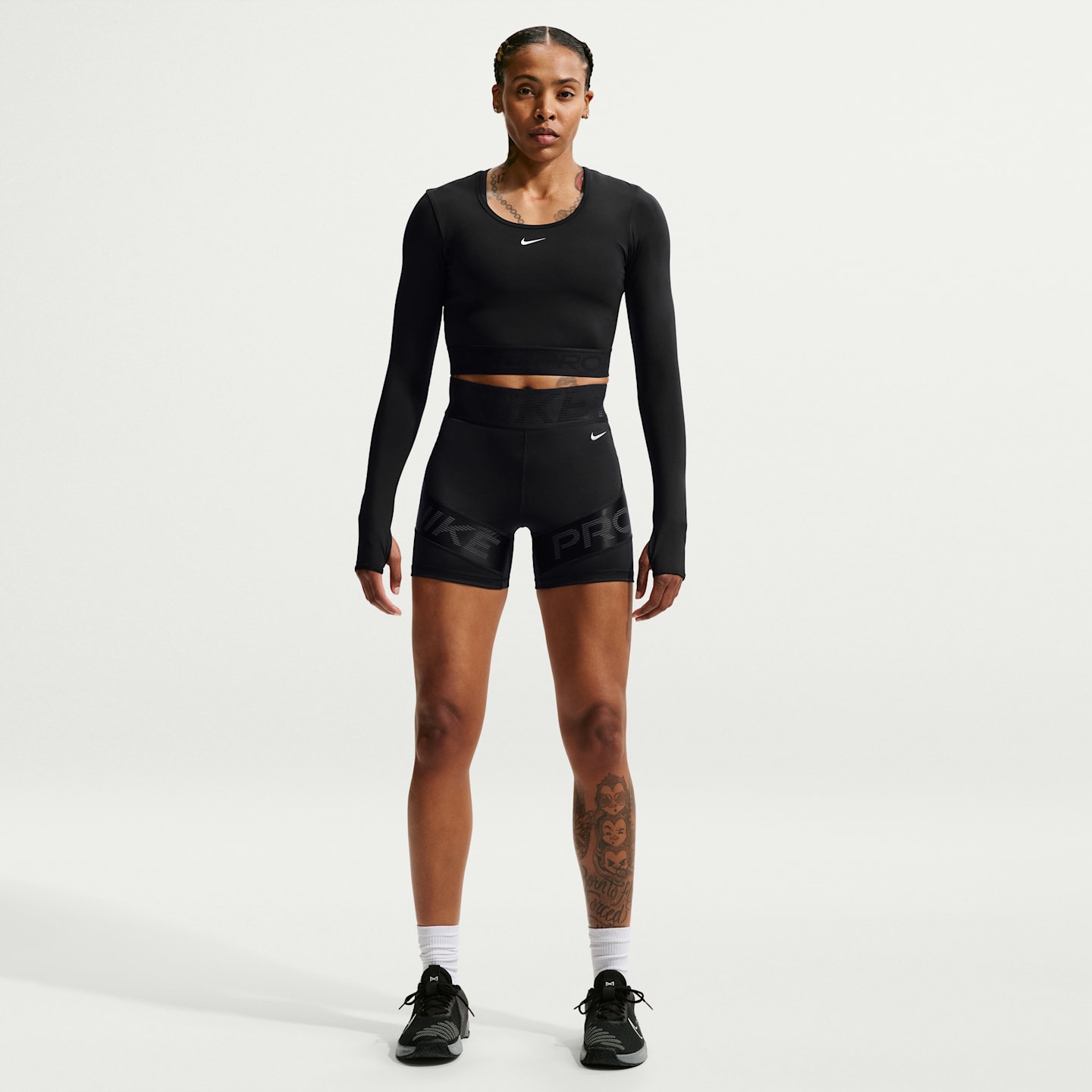 Женский укороченный топ Nike Pro Dri-FIT с длинным рукавом, цвет: Чёрный / Антрацитовый — фото 4