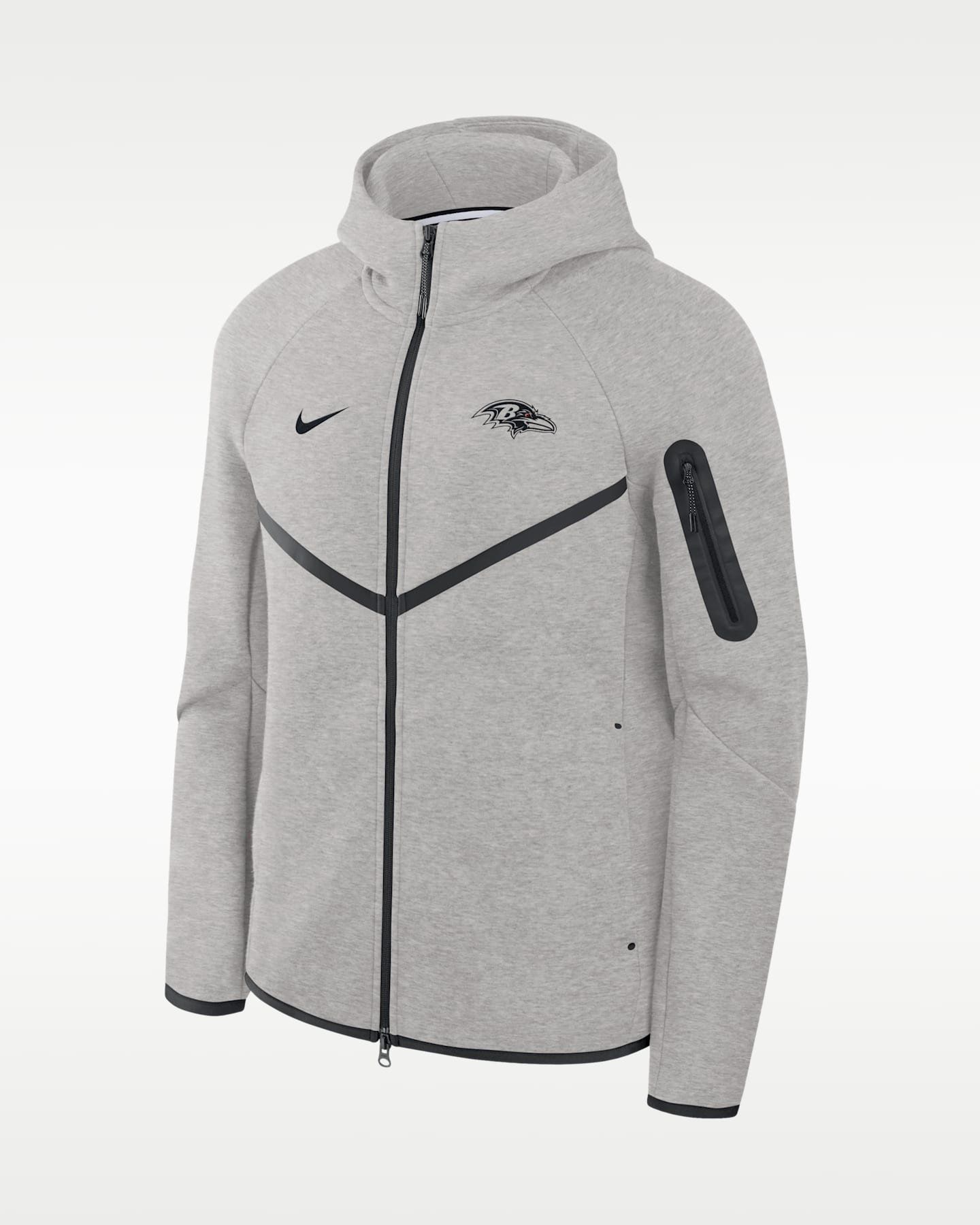 Мужская куртка Nike Baltimore Ravens Top Billing Tech Fleece Windrunner NFL Full-Zip Hooded, цвет: Серый меланжевый / Чёрный — фото 3