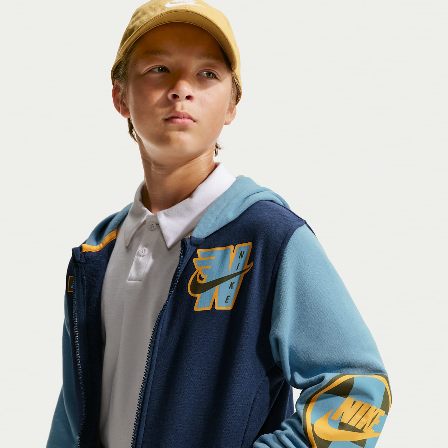 Детское флисовое худи на молнии Nike Sportswear Club, цвет: Тёмно-синий / Синий — фото 3