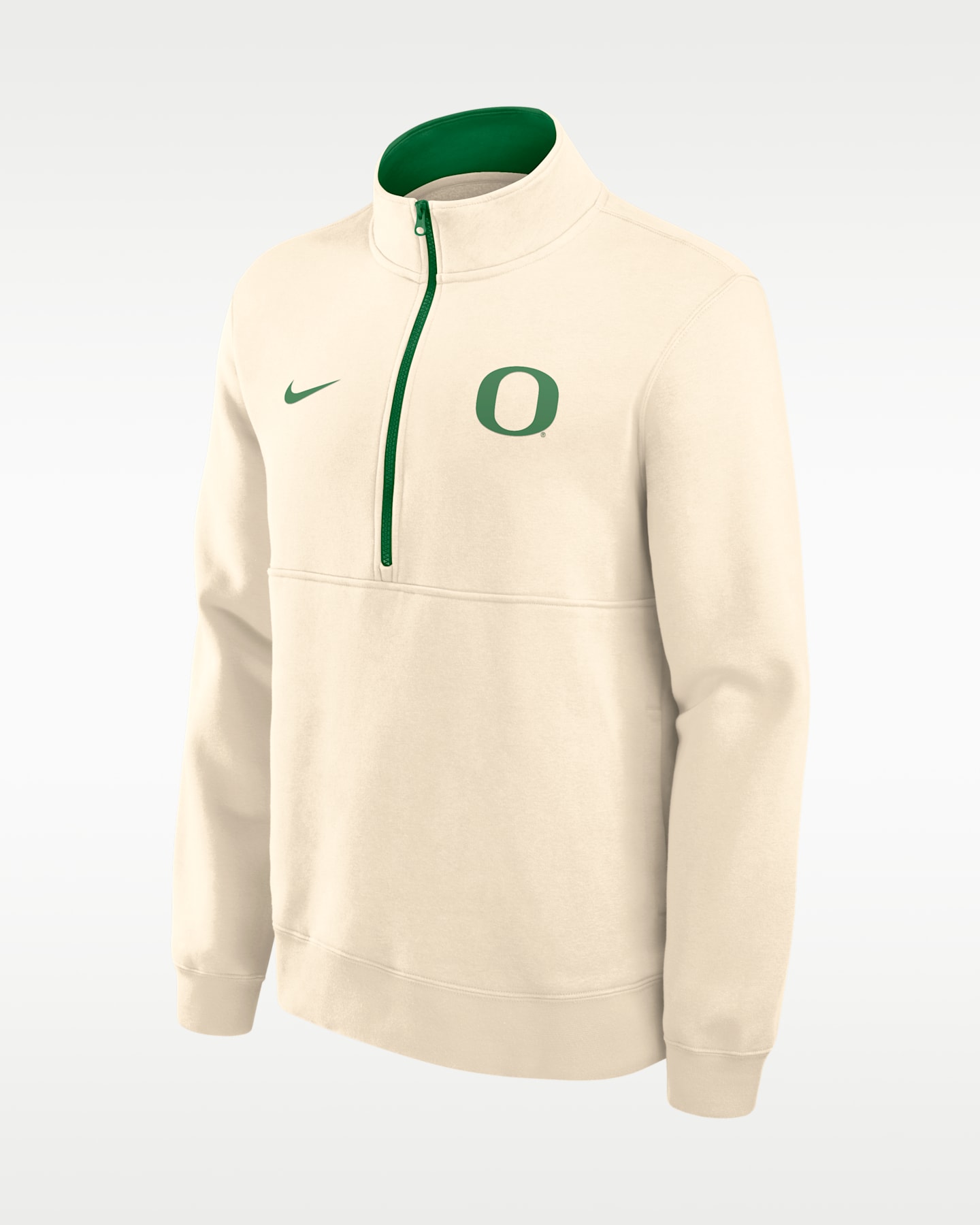 Мужские толстовки Nike Oregon Primetime Primary Logo College 1/2-Zip Crew, цвет: Натуральный / Зелёный — фото 3
