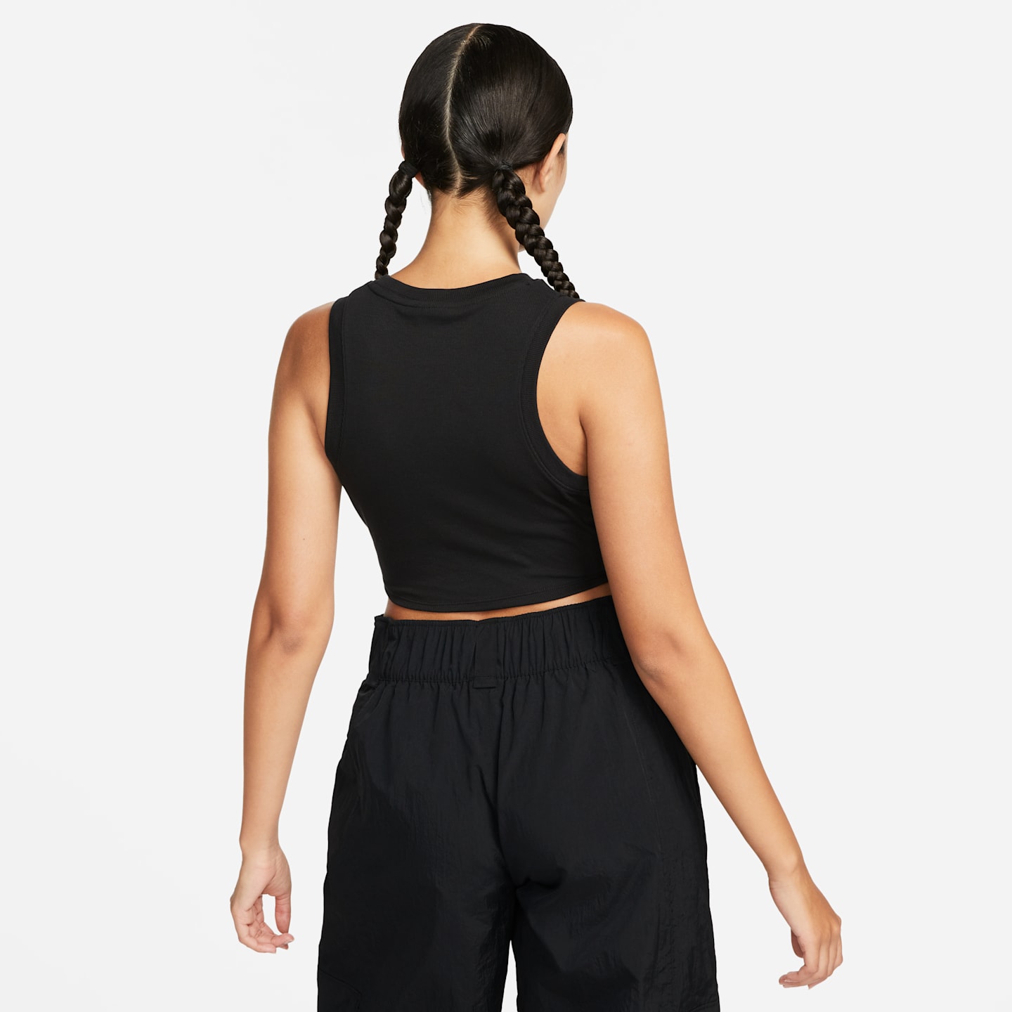 Женская облегающая укороченная майка в мини-рубчик Nike Sportswear Chill Knit, цвет: Чёрный / Молочный — фото 2