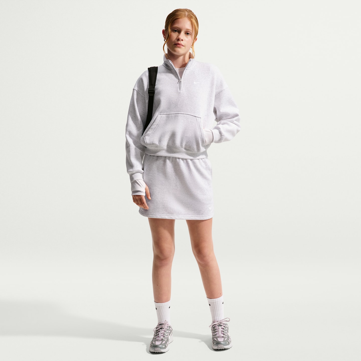 Юбка Nike Sportswear Studio Fleece French Terry Skirt для девочек, цвет: Берёзовый меланжевый / Белый — фото 1