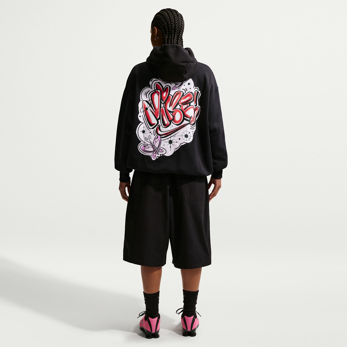 Женское худи Nike Sportswear Phoenix Fleece Oversized, цвет: Чёрный / Светлый пурпурный — фото 5