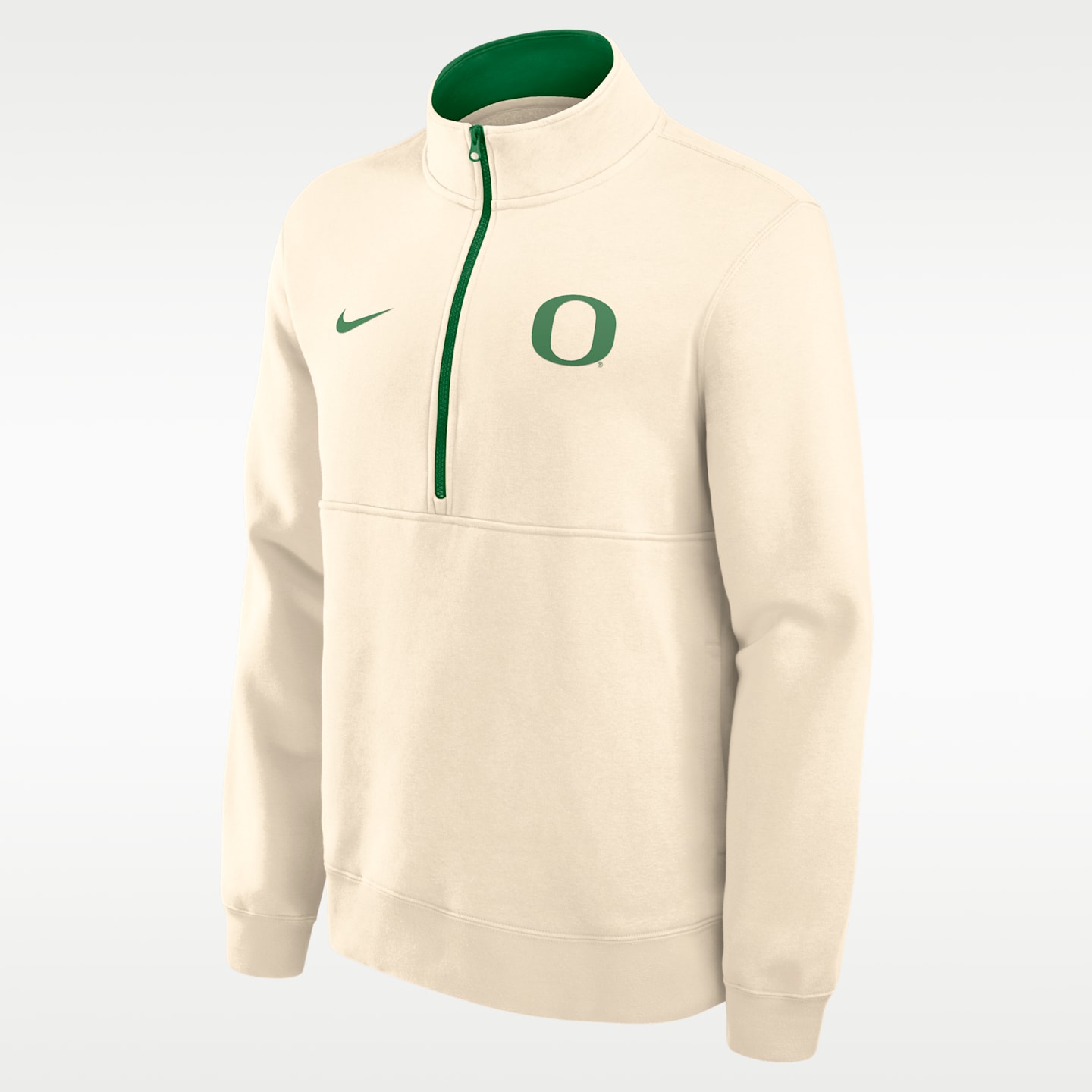 Мужские толстовки Nike Oregon Primetime Primary Logo College 1/2-Zip Crew, цвет: Натуральный / Зелёный