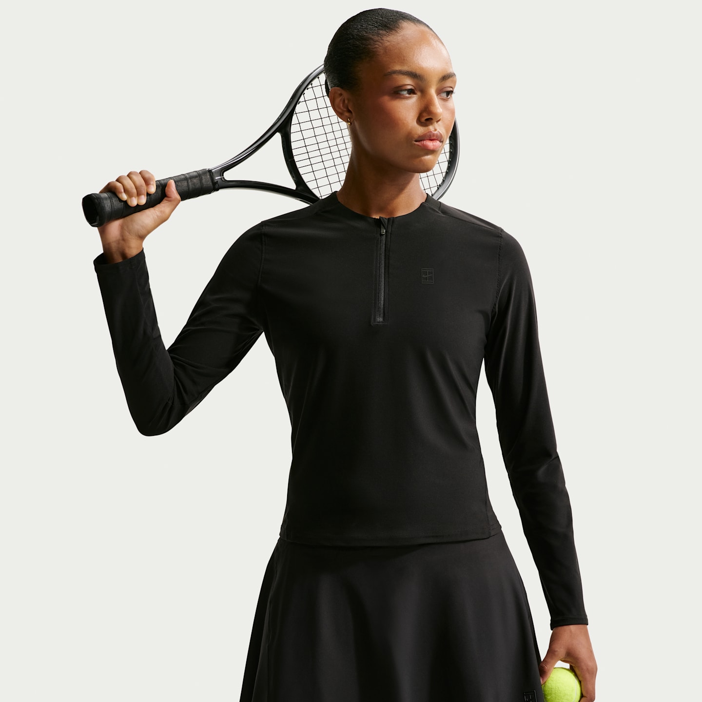 Женский топ Nike NikeCourt Advantage Dri-FIT Mid-Layer Tennis Top, цвет: Чёрный — фото 3