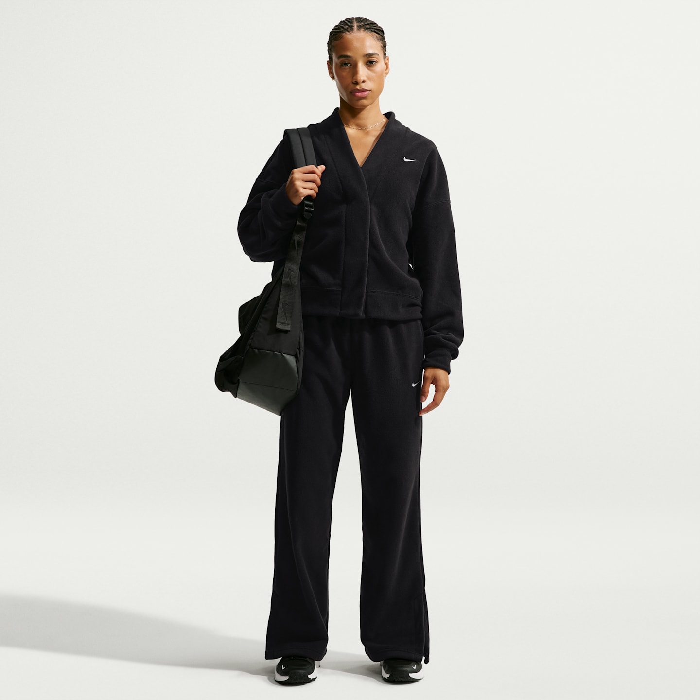 Женский флисовый кардиган Nike One Therma-FIT, цвет: Чёрный / Белый — фото 4