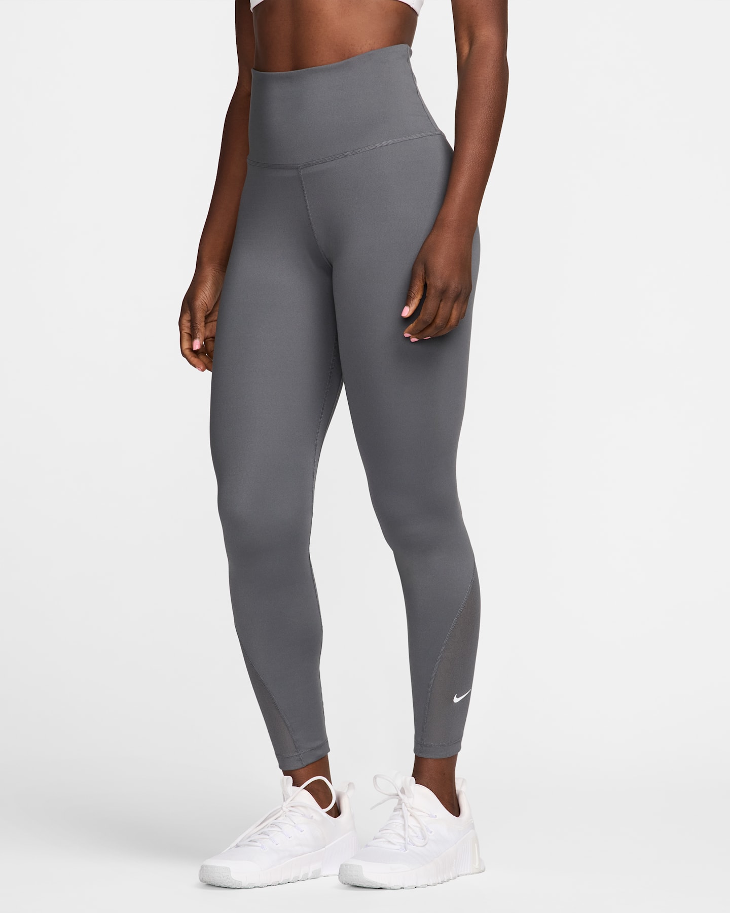 Женские леггинсы Nike One High-Waisted 7/8 Leggings, цвет: Железный серый / Белый — фото 6
