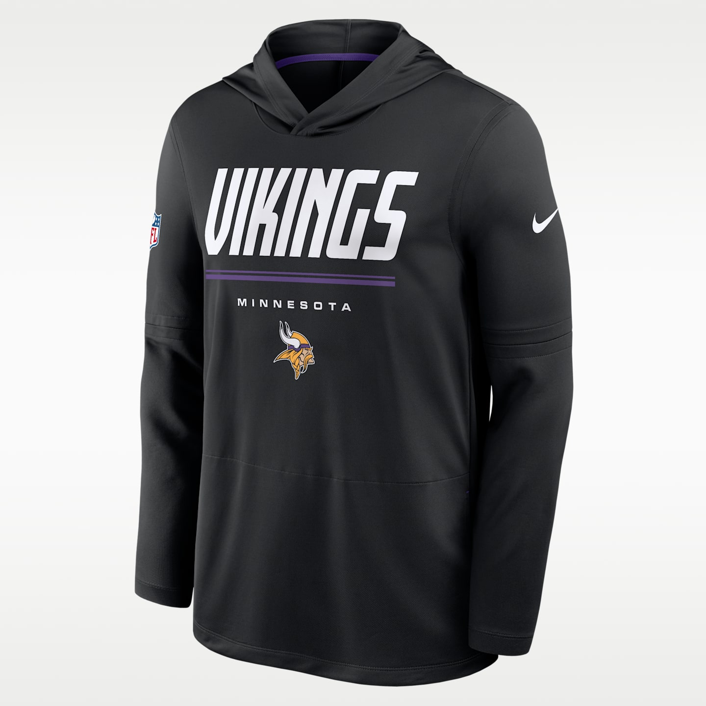 Мужской лонгслив с капюшоном Nike Dri-FIT NFL Minnesota Vikings Sideline, цвет: Чёрный — фото 1