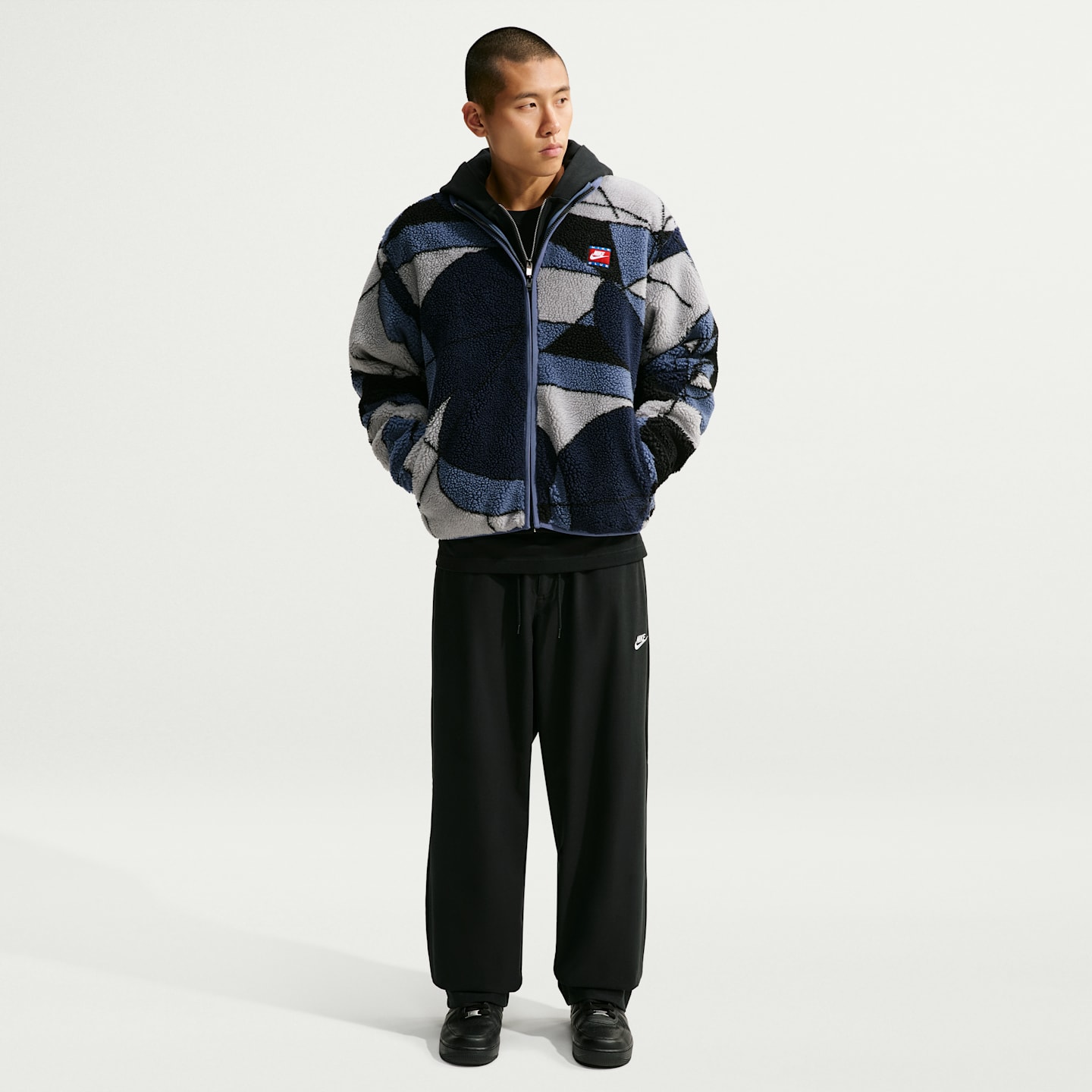 Мужская утеплённая флисовая куртка на молнии Nike Club, цвет: Синий / Пыльный оливковый — фото 4