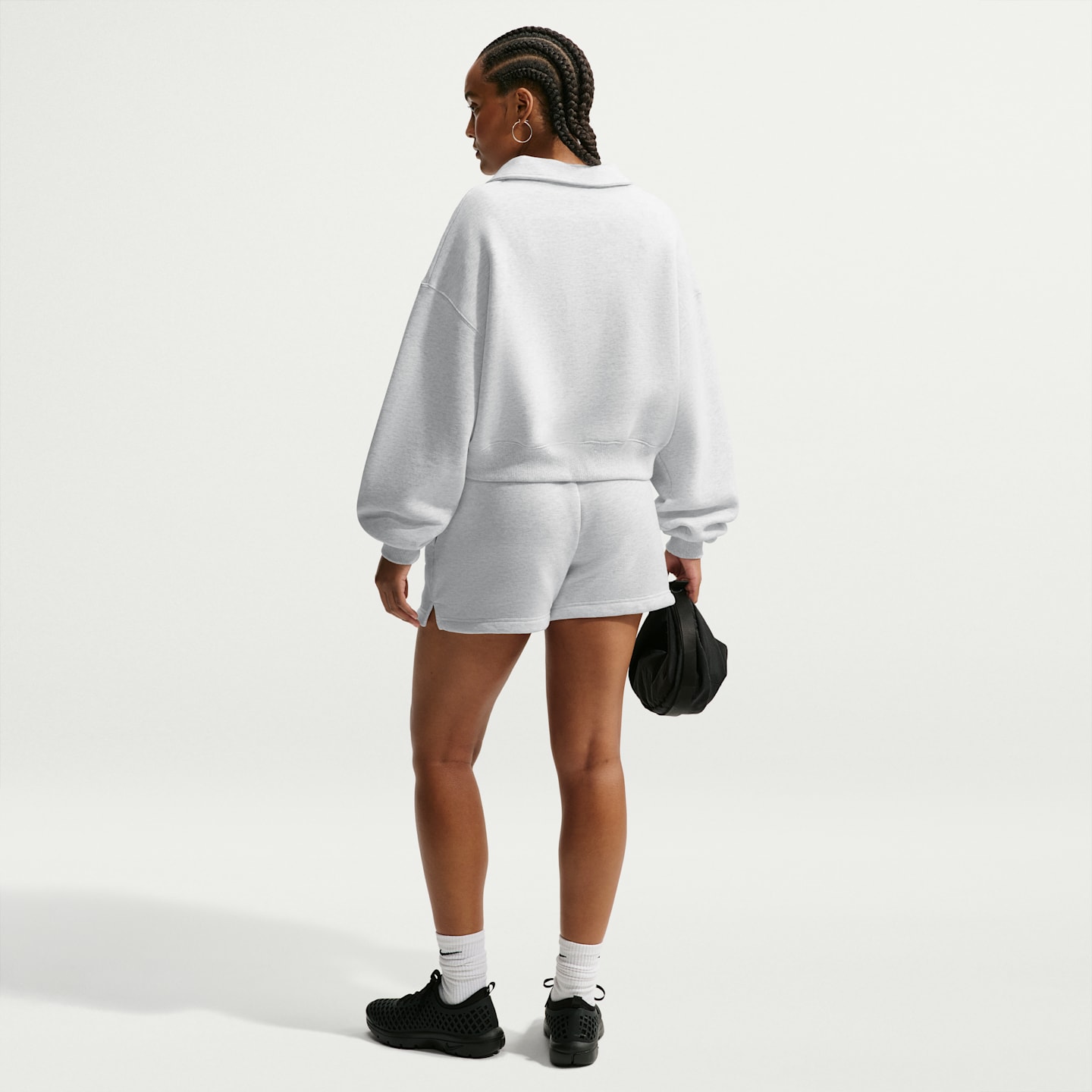 Женское поло Nike Studio Fleece Medium Weight Oversized Cropped Polo, цвет: Берёзовый меланжевый / Чёрный — фото 5