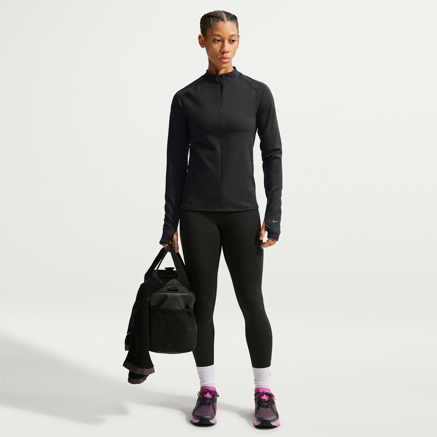 Женский топ Nike Universa на молнии 1/4 с длинным рукавом, цвет: Чёрный / Антрацитовый — фото 4