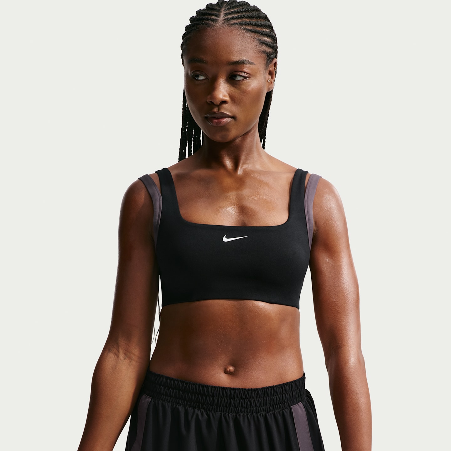 Спортивное бра One, лёгкая поддержка — Nike, цвет: Чёрный / Серый — фото 3