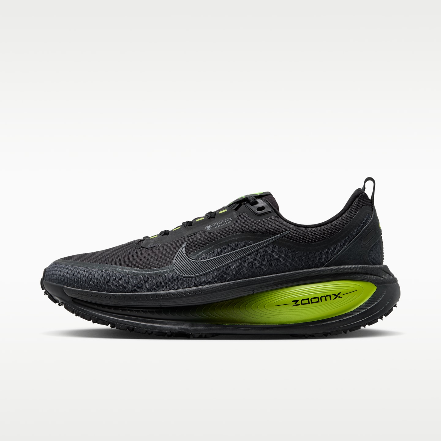Мужские кроссовки Nike Vomero 18 GORE-TEX Waterproof Road Running Shoes with Reflective Accents, цвет: Антрацитовый / Лимонный — фото 1