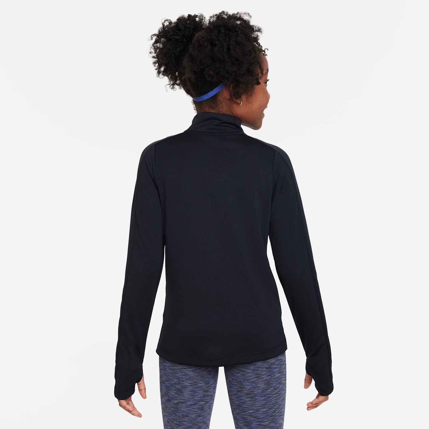 Детский топ для девочек Nike Dri-FIT с длинным рукавом на молнии 1/4, цвет: Чёрный / Белый — фото 2
