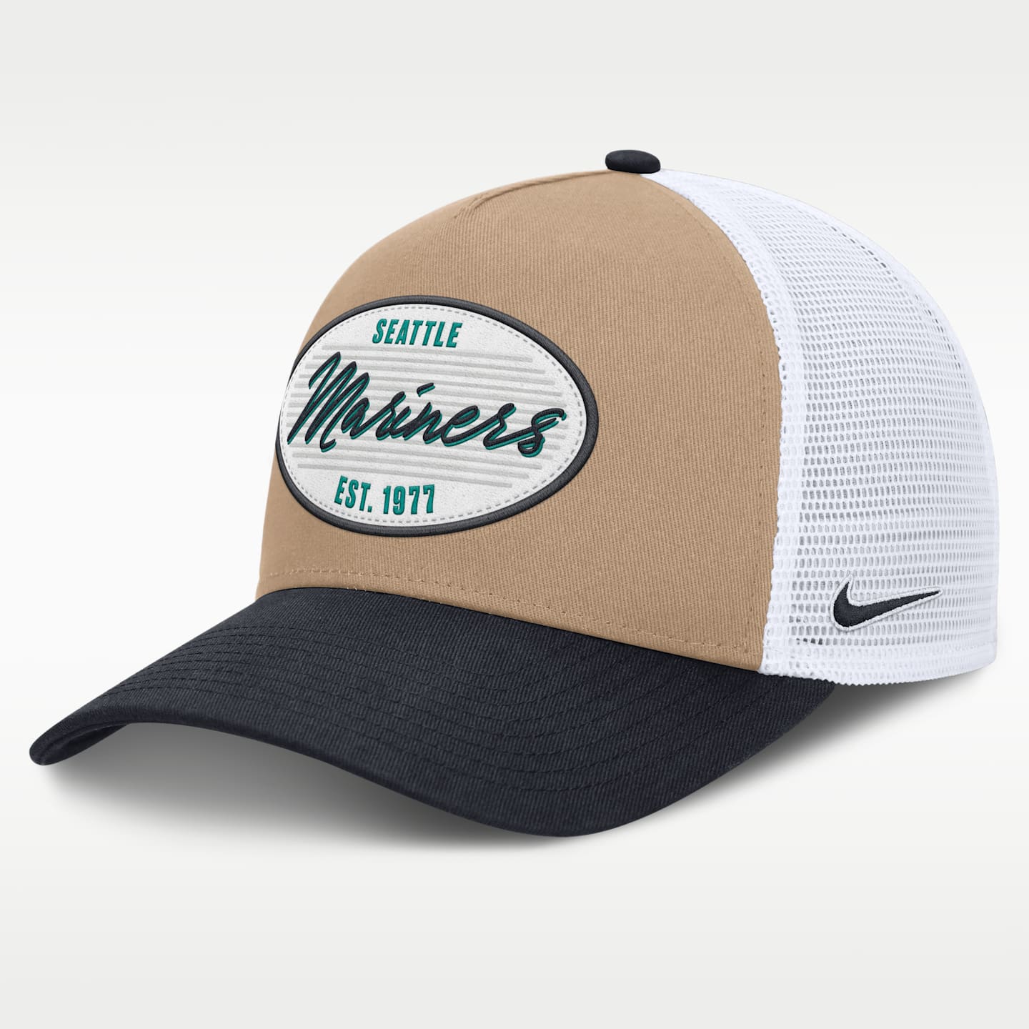 Мужская кепка Nike Seattle Mariners Rise MLB A-Frame Trucker Adjustable Hat, цвет: Хаки / Тёмно-синий — фото 1