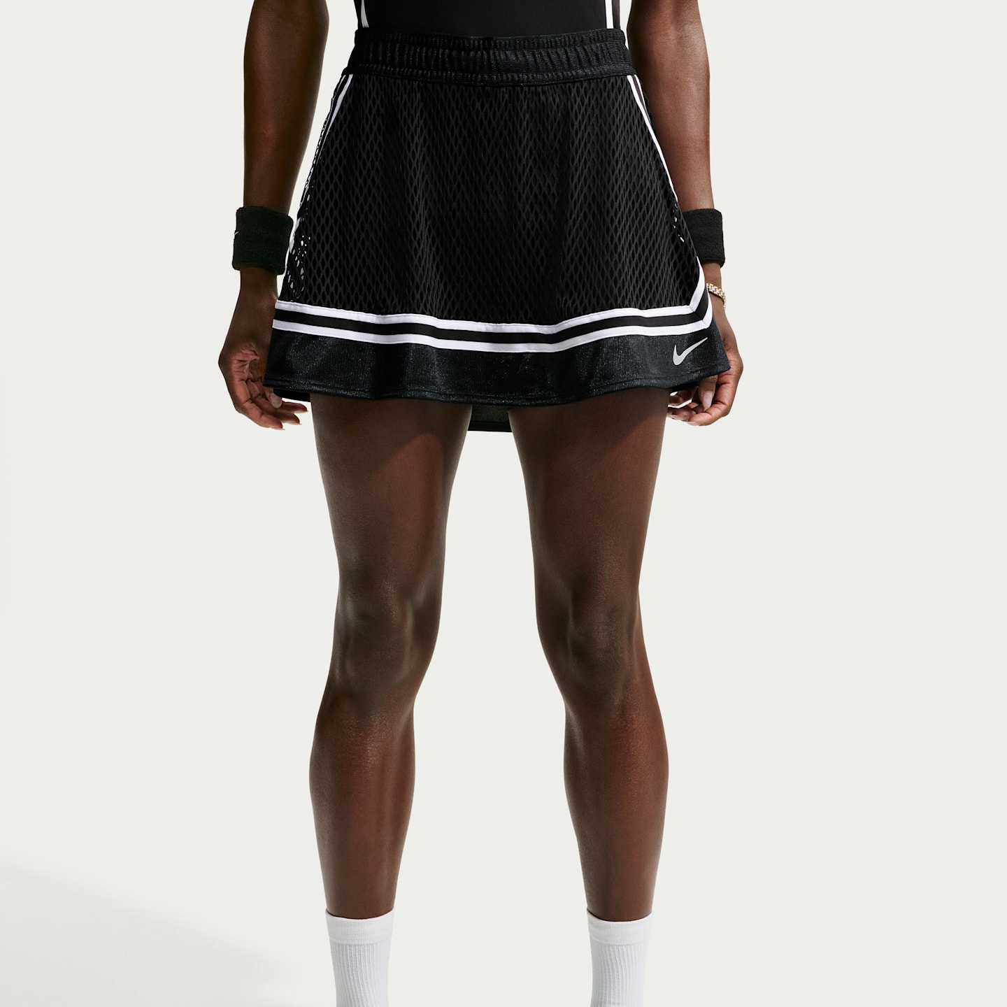 Женская теннисная юбка NikeCourt Slam с высокой талией, цвет: Чёрный / Белый — фото 2