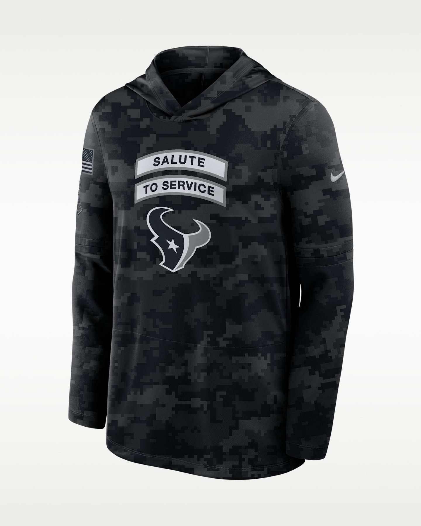 Мужской лонгслив с капюшоном Nike Houston Texans Salute to Service Sideline Dri-FIT NFL, цвет: Чёрный — фото 3