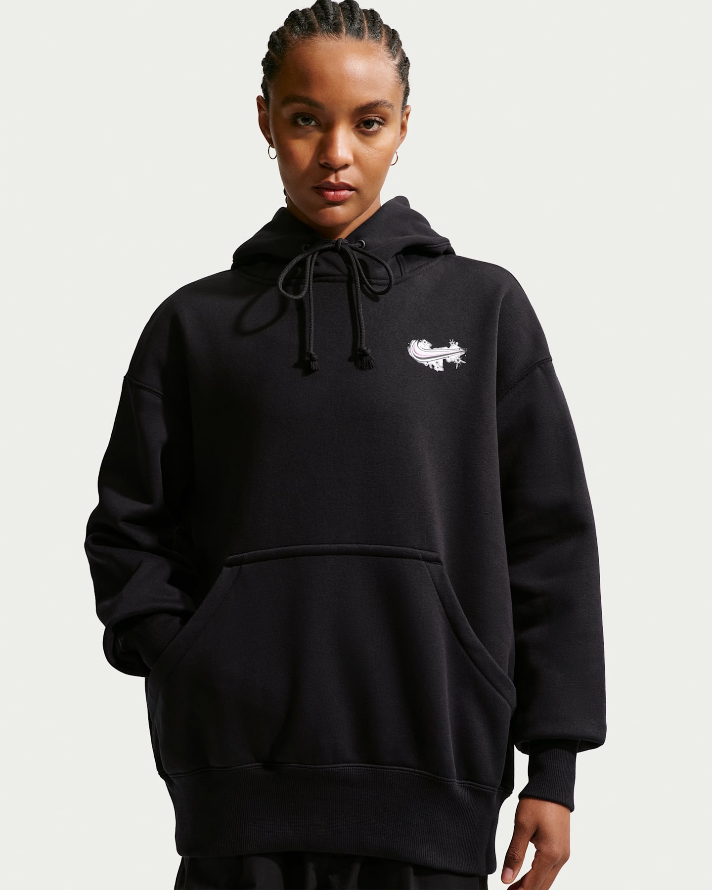 Женское худи Nike Sportswear Phoenix Fleece Oversized, цвет: Чёрный / Светлый пурпурный — фото 6