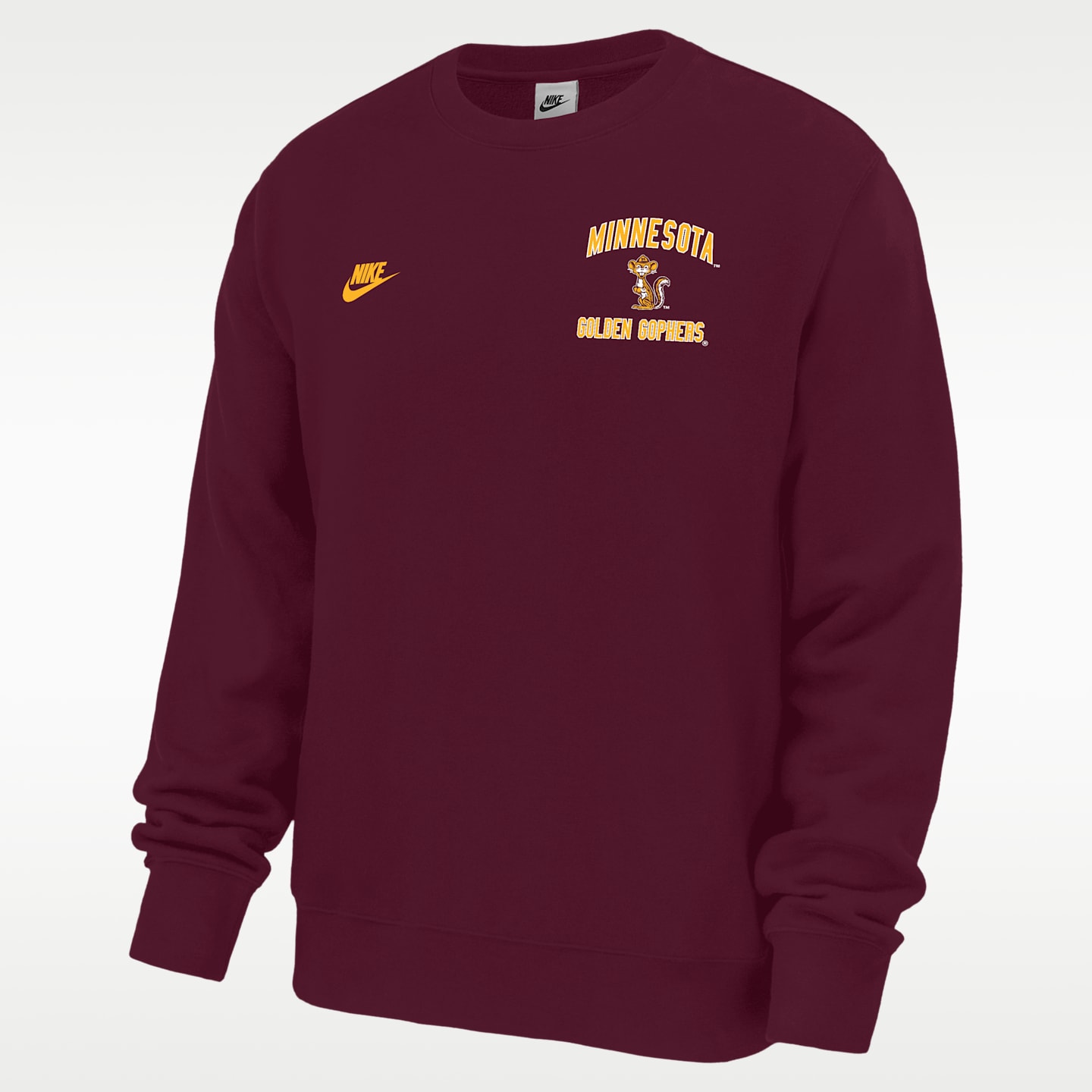 Мужская толстовка Nike Minnesota Golden Gophers Club Football Fleece Crew-Neck, цвет: Глубокий тёмно-бордовый — фото 1