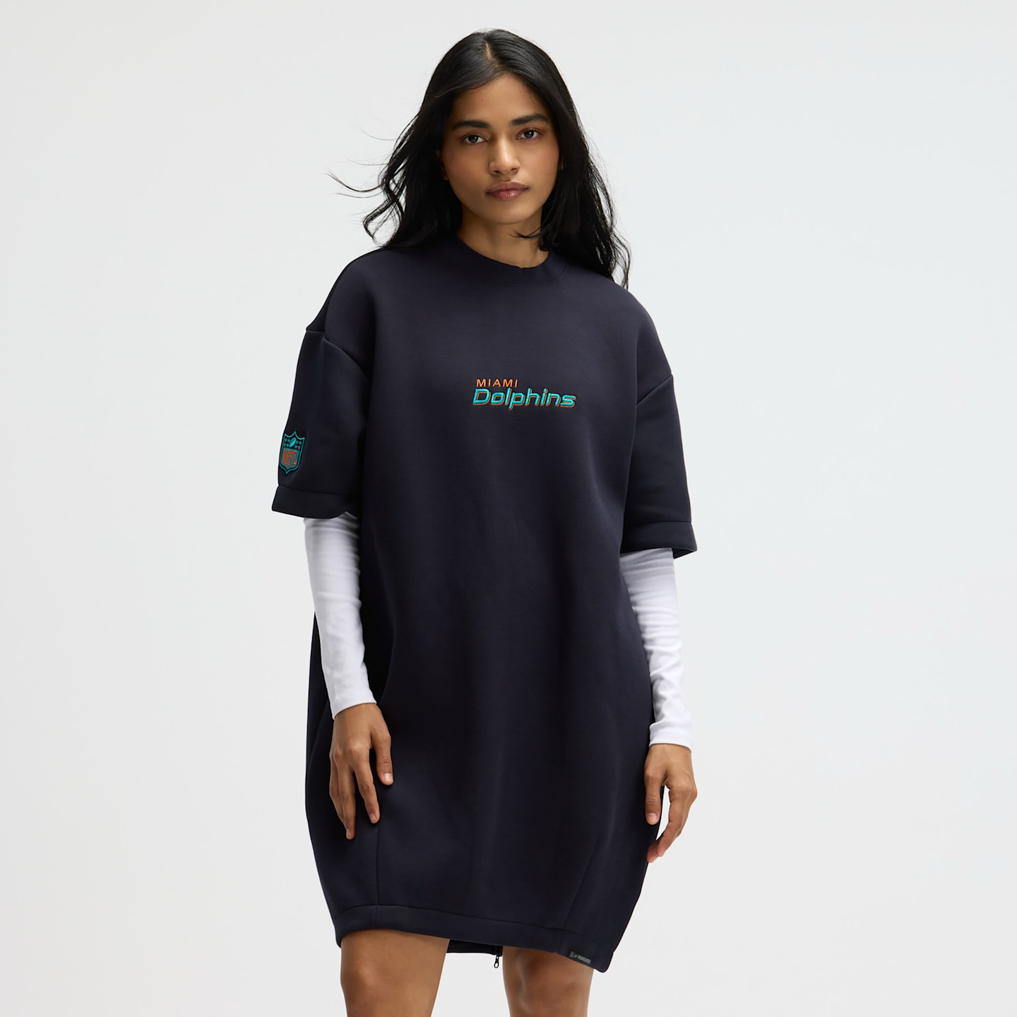 Женское платье Nike NFL Miami Dolphins Rivalries Collection из флиса Tech оверсайз, цвет: Тёмно-синий — фото 1