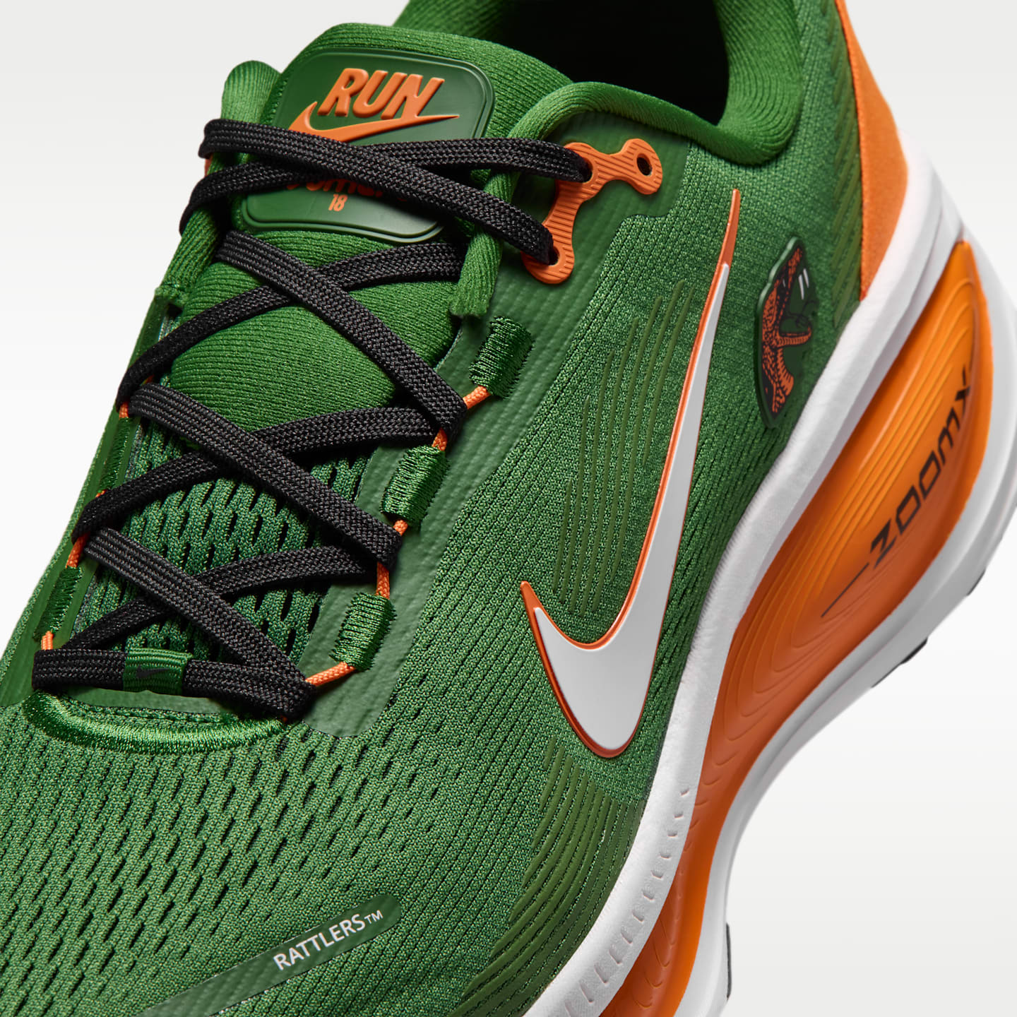 Мужские кроссовки Nike Vomero 18 (Florida A&M) College Road Running, цвет: Зелёный / Белый — фото 7