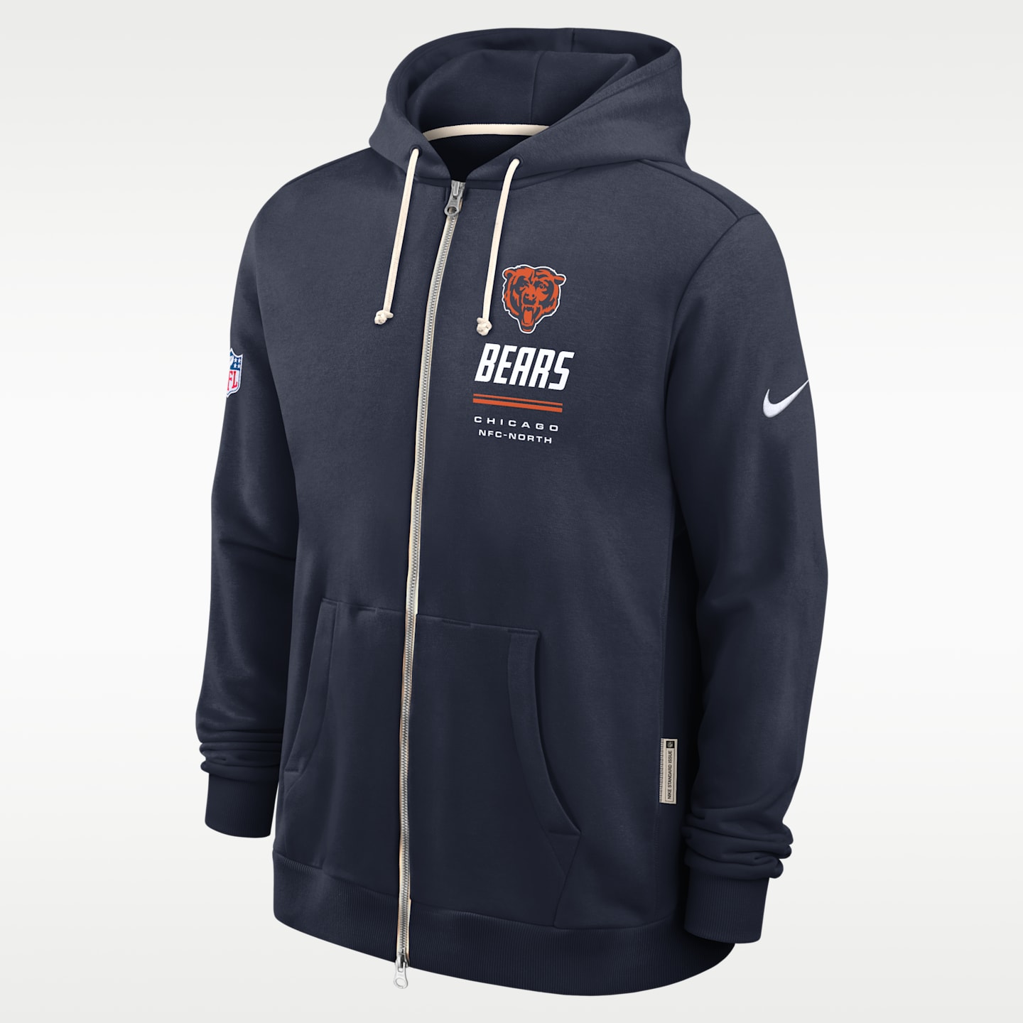 Мужское худи на молнии Nike Chicago Bears Sideline Standard Issue Dri-FIT NFL, цвет: Тёмно-синий — фото 1