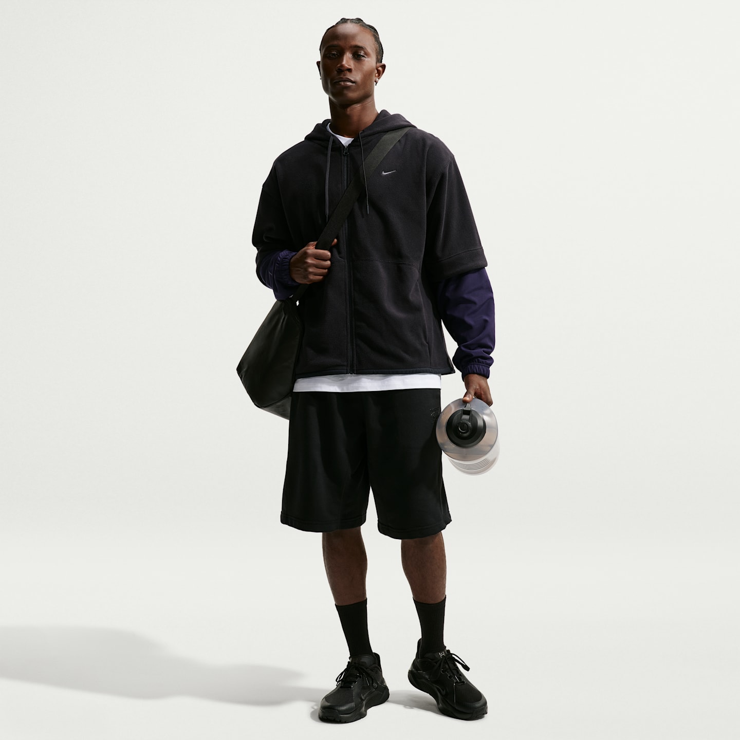 Мужское флисовое худи на молнии Nike Therma-FIT, цвет: Чёрный / Фиолетовый — фото 4