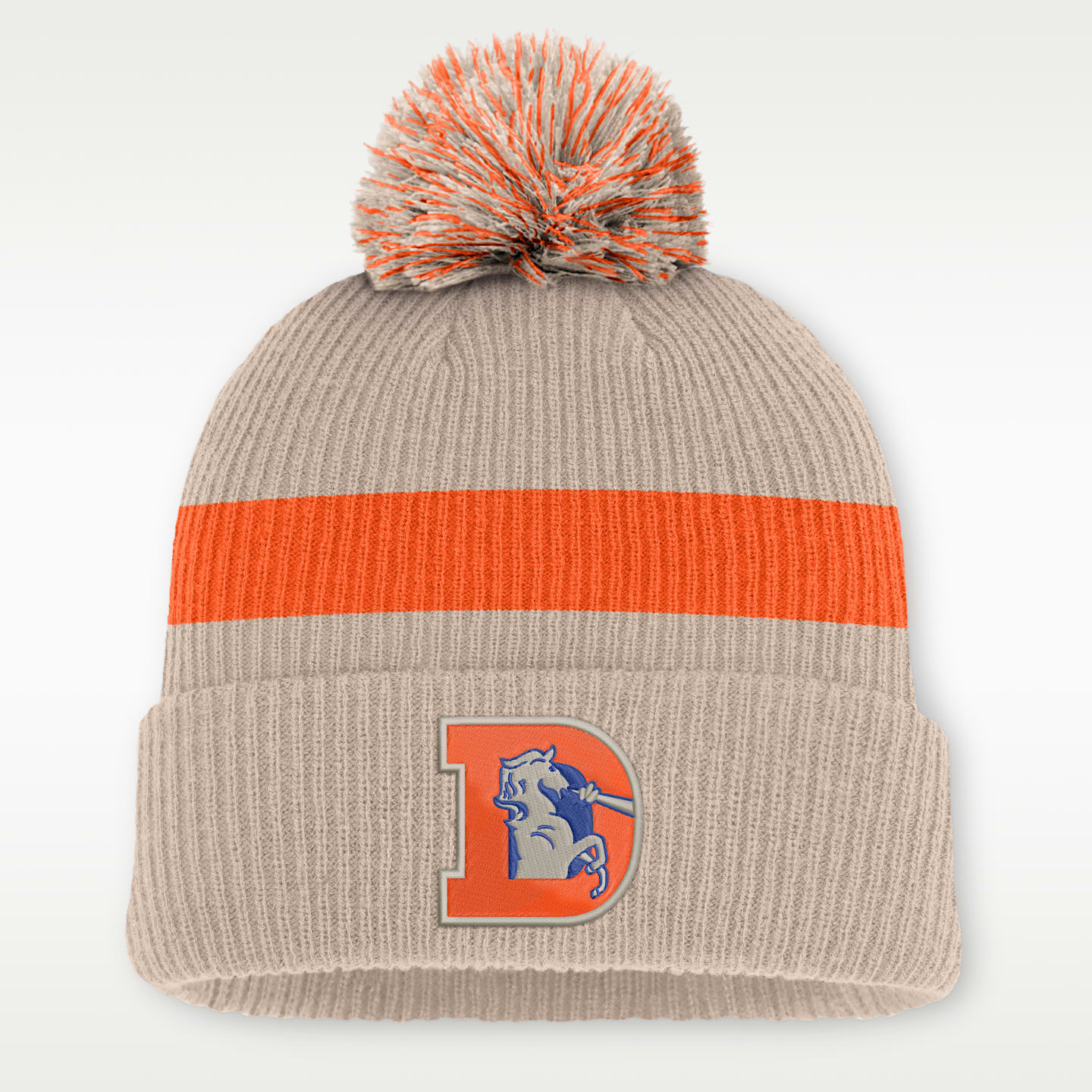 Мужская шапка бини Nike Denver Broncos Rewind Peak NFL с помпоном и отворотом, цвет: Песочный — фото 1
