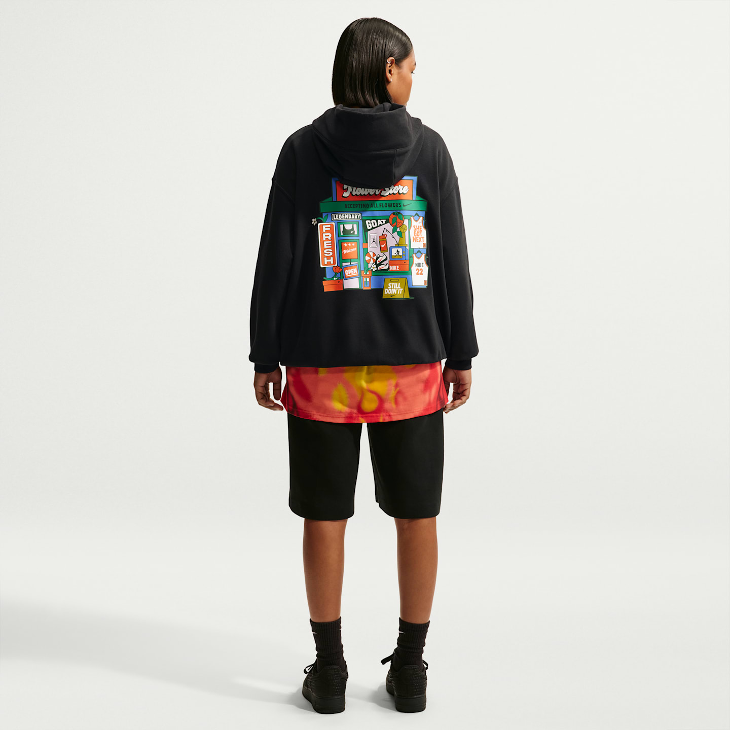 Женское баскетбольное худи-пуловер Nike Phoenix Fleece оверсайз, цвет: Чёрный — фото 5