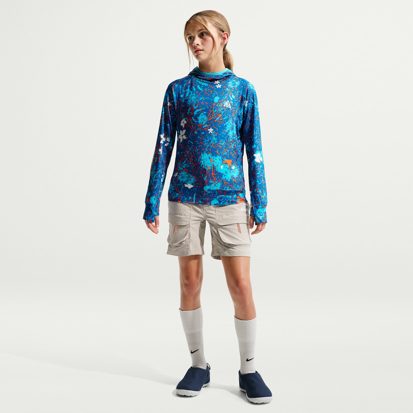 Детский топ с длинным рукавом Nike ACG с UV-защитой, цвет: Синий / Снежный белый — фото 6