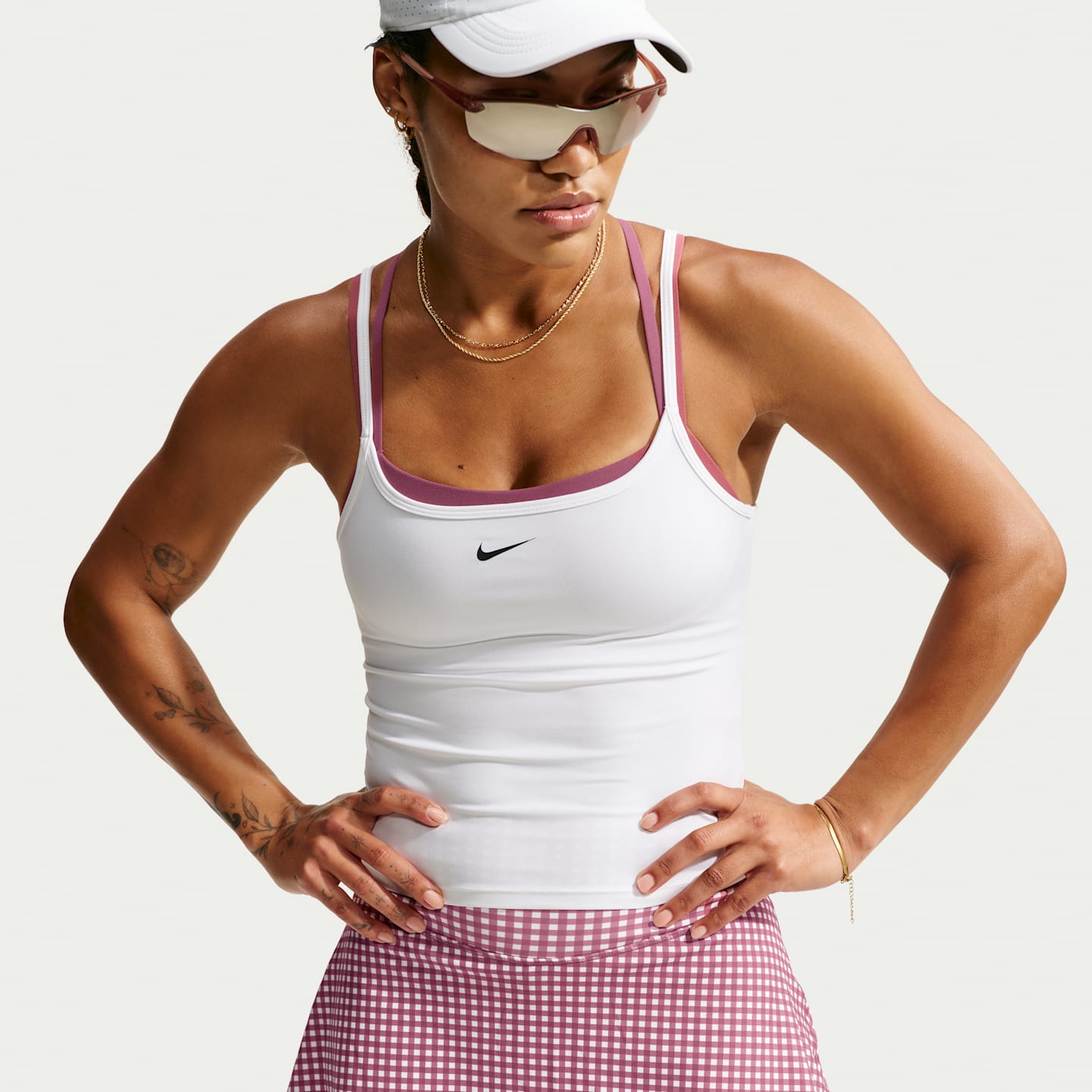 Женская юбка-шорты Nike One Dri-FIT 2-в-1 с высокой талией, цвет: Розовый дымчатый / Белый — фото 2