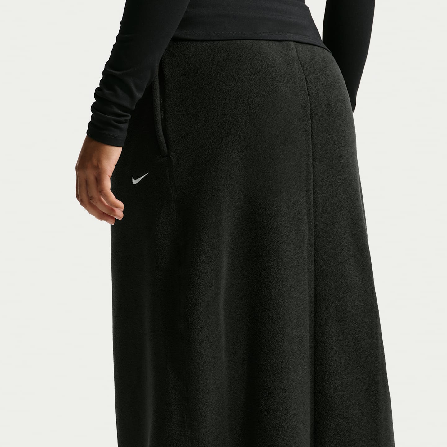 Женская флисовая юбка макси Nike One Therma-FIT со средней посадкой, цвет: Чёрный / Белый — фото 3