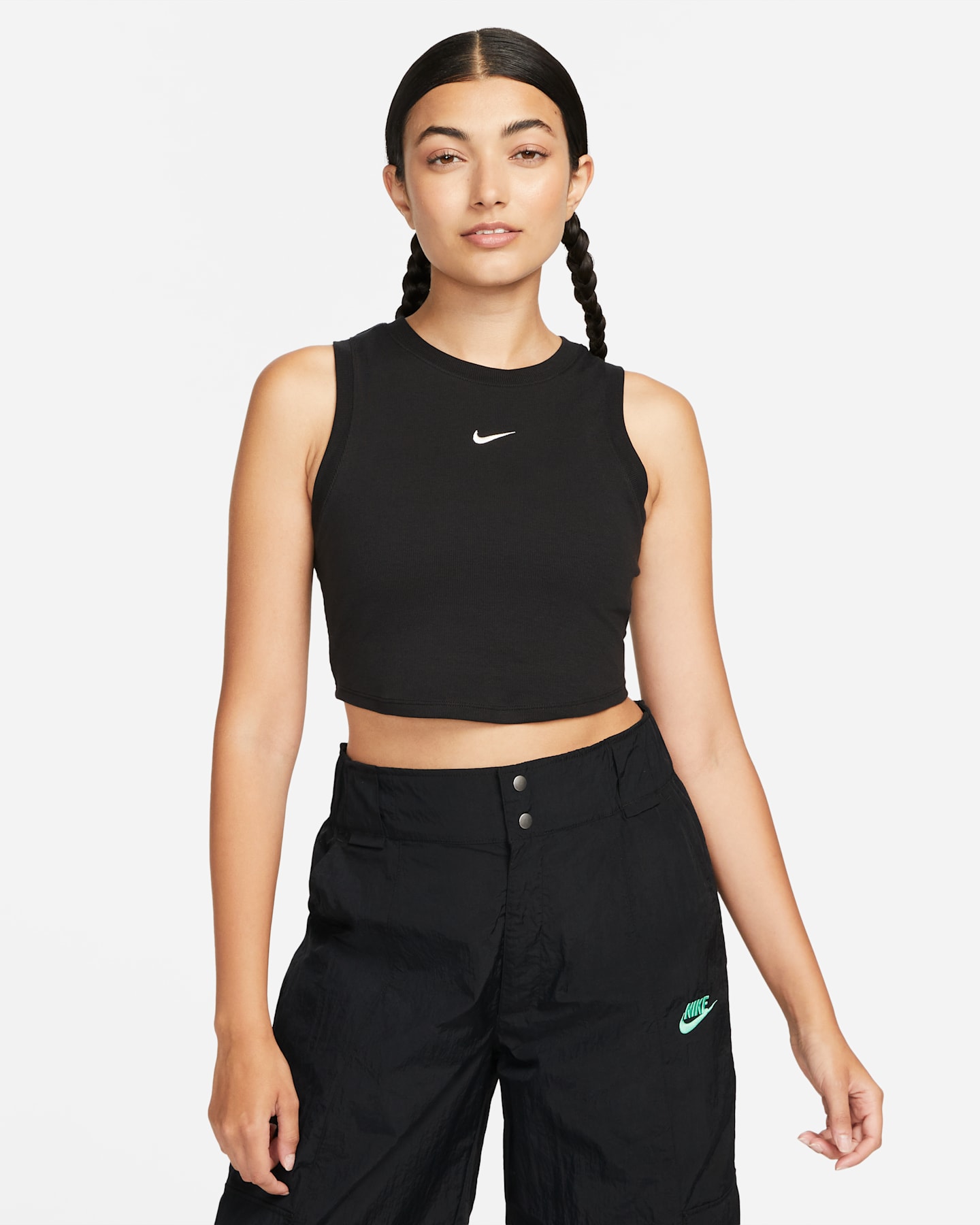 Женская облегающая укороченная майка в мини-рубчик Nike Sportswear Chill Knit, цвет: Чёрный / Молочный — фото 6