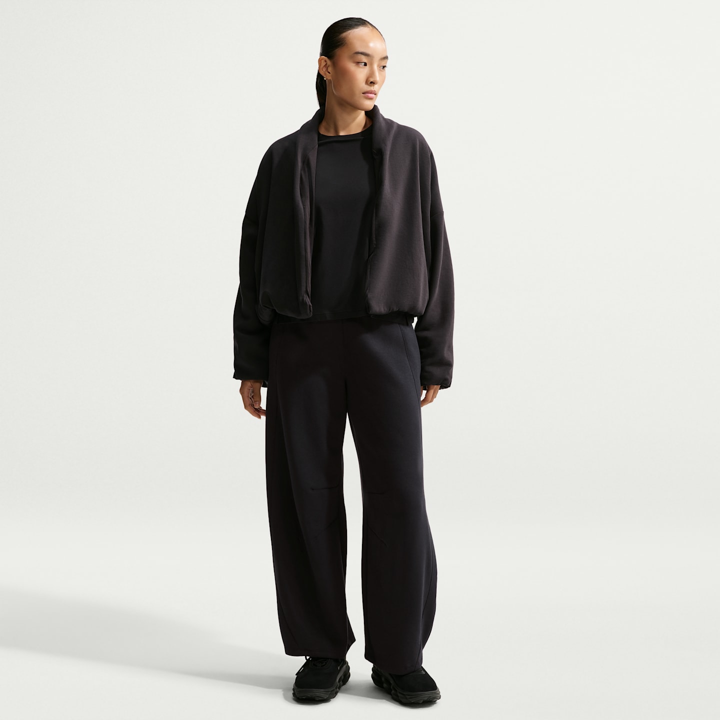 Женская куртка с шалевым воротником Nike 24.7 ImpossiblySoft Plush Therma-FIT, цвет: Чёрный / Серый — фото 4