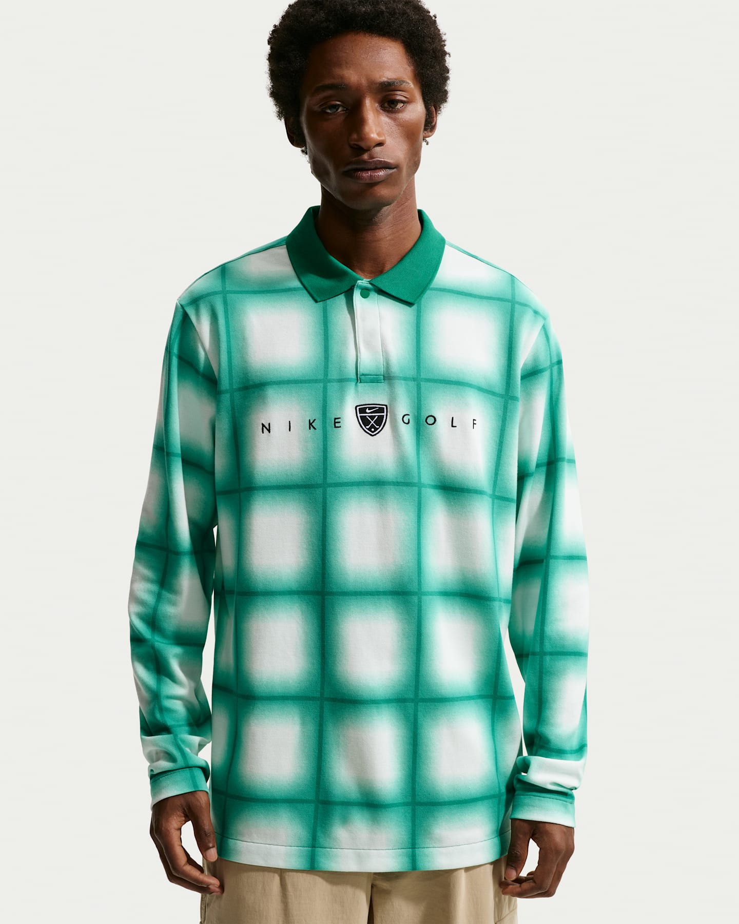 Мужское поло для гольфа Nike Fairway Fresh Dri-FIT с длинным рукавом, свободный крой, цвет: Malachite/Malachite — фото 6