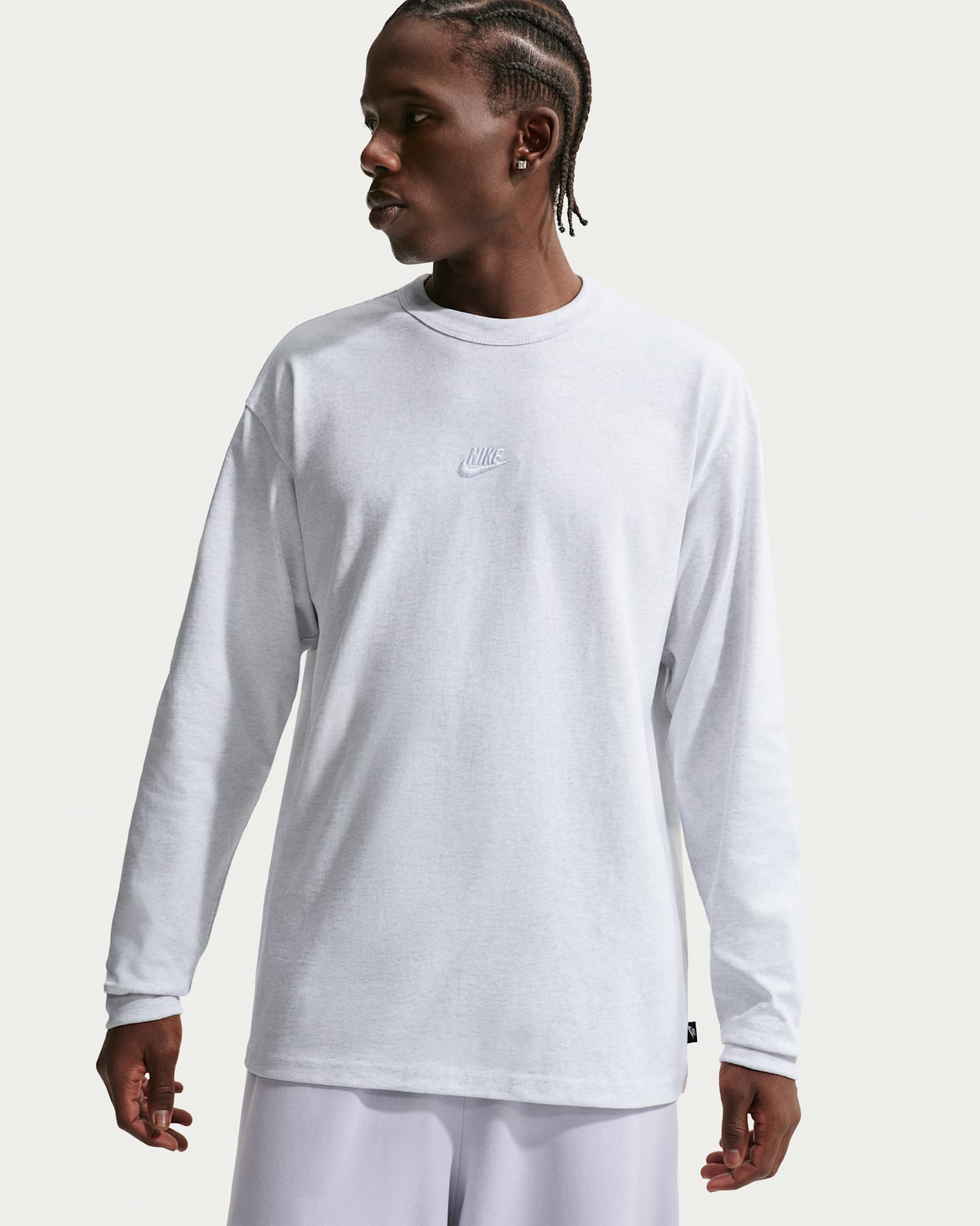 Мужская футболка Nike Sportswear Premium Essentials с длинным рукавом, цвет: Берёзовый меланжевый — фото 6