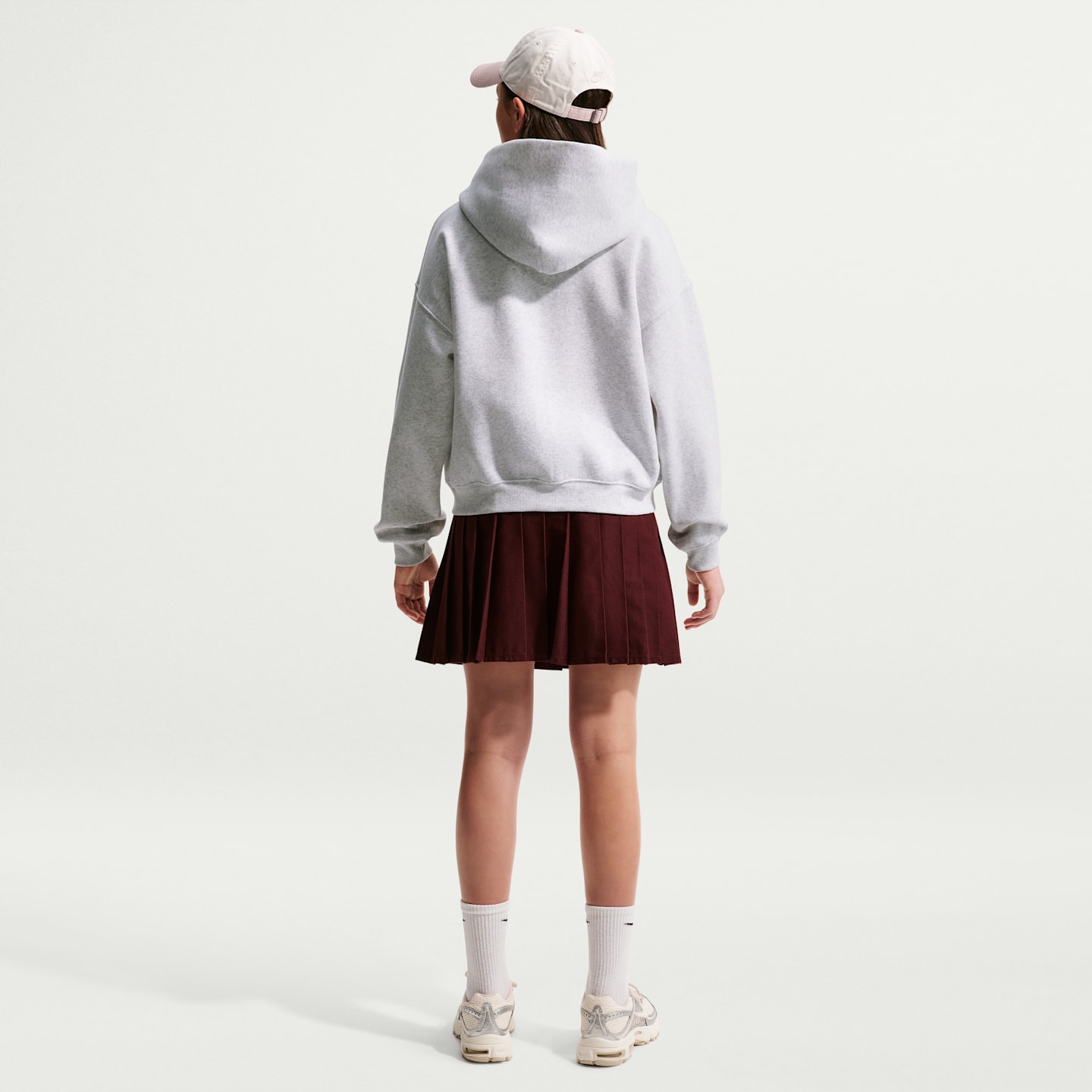 Худи Nike Sportswear Studio Fleece Oversized Full-Zip для девочек, цвет: Берёзовый меланжевый / Серый туманный — фото 5