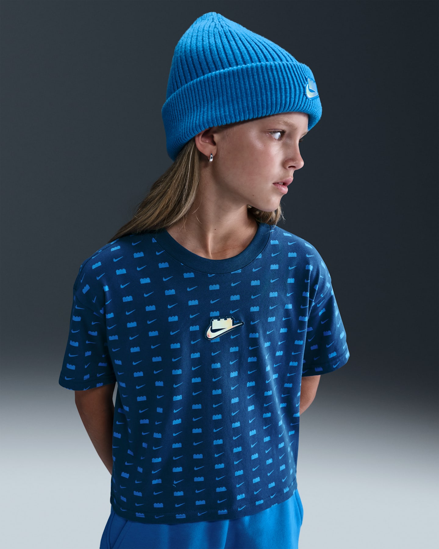 Детская укороченная футболка Nike x LEGO Collection для девочек, цвет: Синий — фото 6